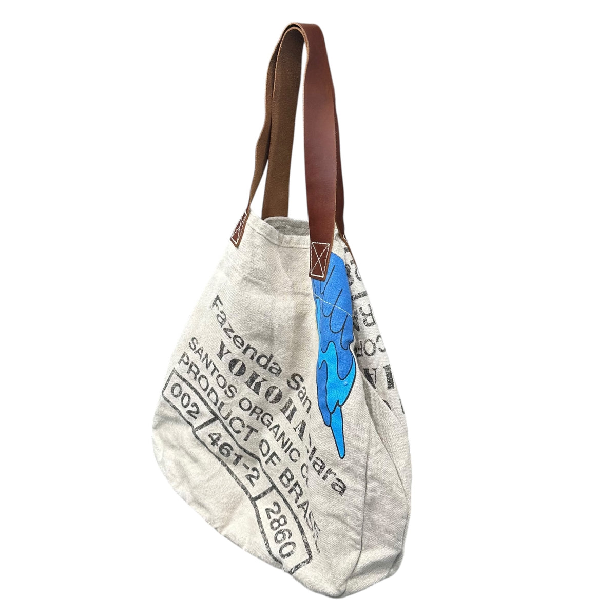 COMME des GARCONS JUNYA WATANABE MAN PINK(コムデギャルソンジュンヤワタナベマンピンク) 2000's Coffee sack tote bagコーヒー豆袋 プリント リネン トート バッグ UM-K213 アイボリー×ブラウン レザー ハンドル