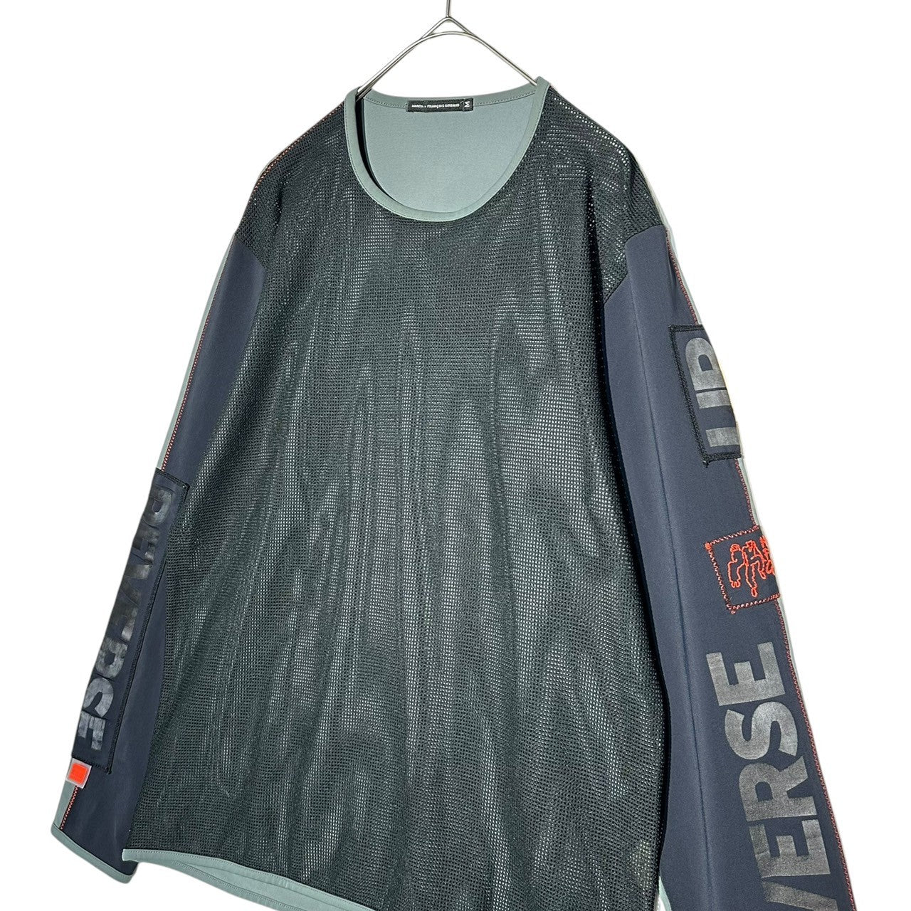 MARITHE FRANCOIS GIRBAUD(マリテフランソワジルボー) 00's Mesh Sleeve Logo Stretch L/S Tee メッシュ 袖ロゴ 長袖 カットソー M5-6878 M ブラック×グレー Y2K Tシャツ