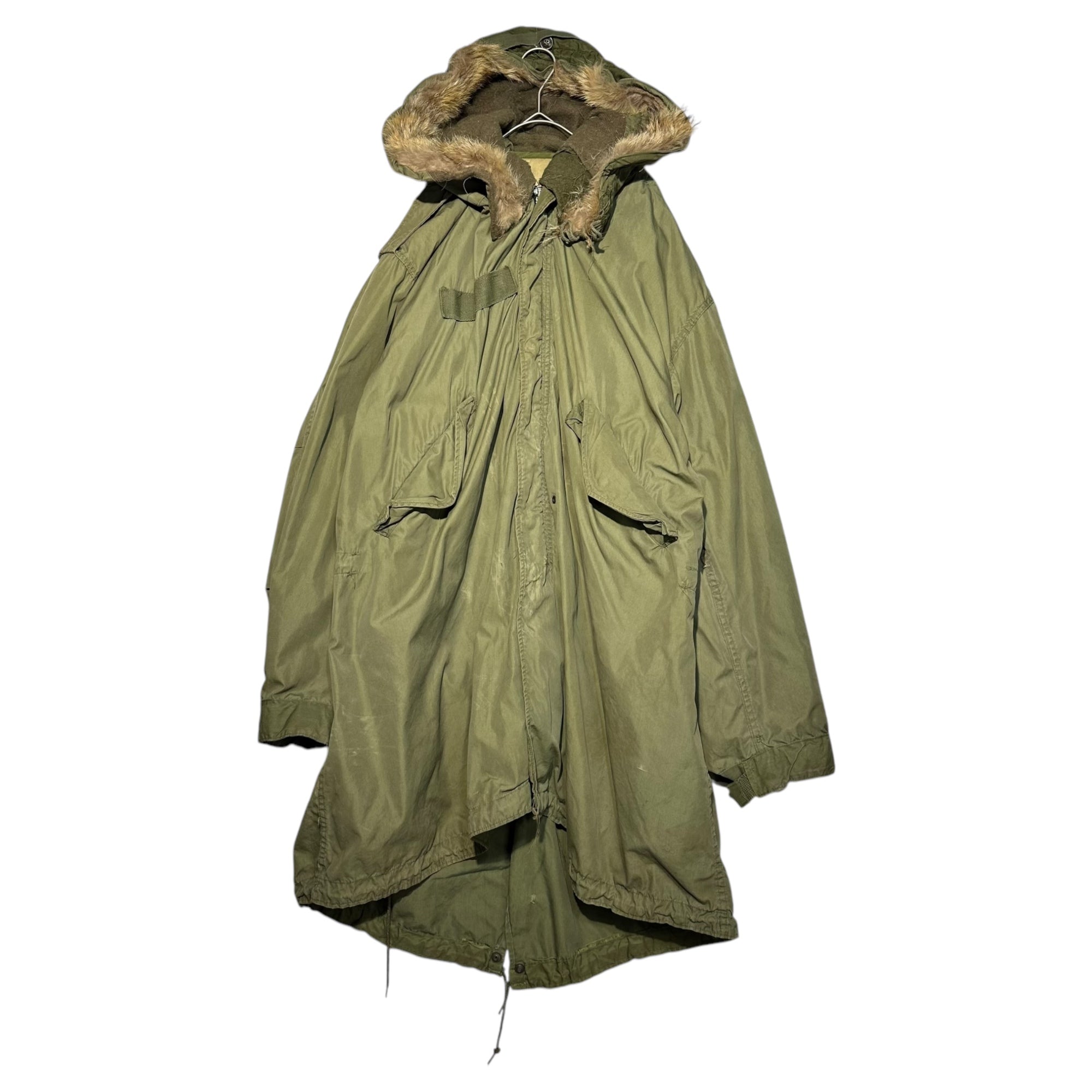 US ARMY(アメリカ軍) 50's Vintage Fishtail Mod Coat Field Parka 50年代 ヴィンテージ フィッシュ テール モッズ コート フィールド パーカー 55-P-4982-10 L セージグリーン ライナー、ファーフード後付け 本体50年代