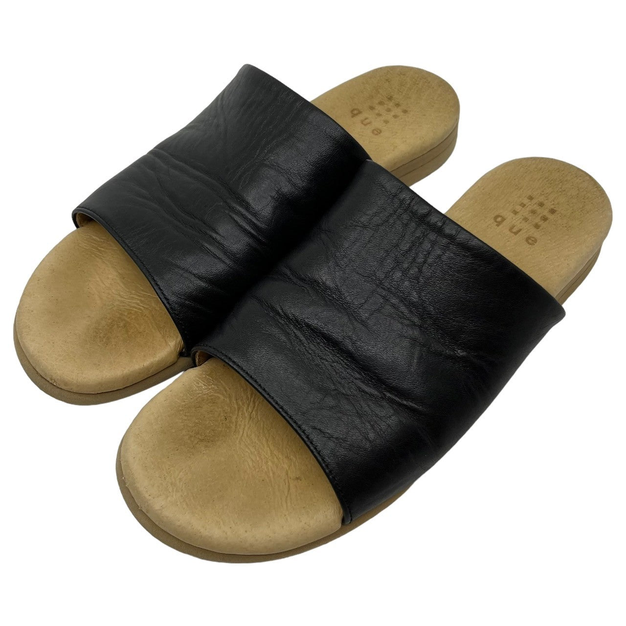 que(キュー) レザーサンダル ブラック