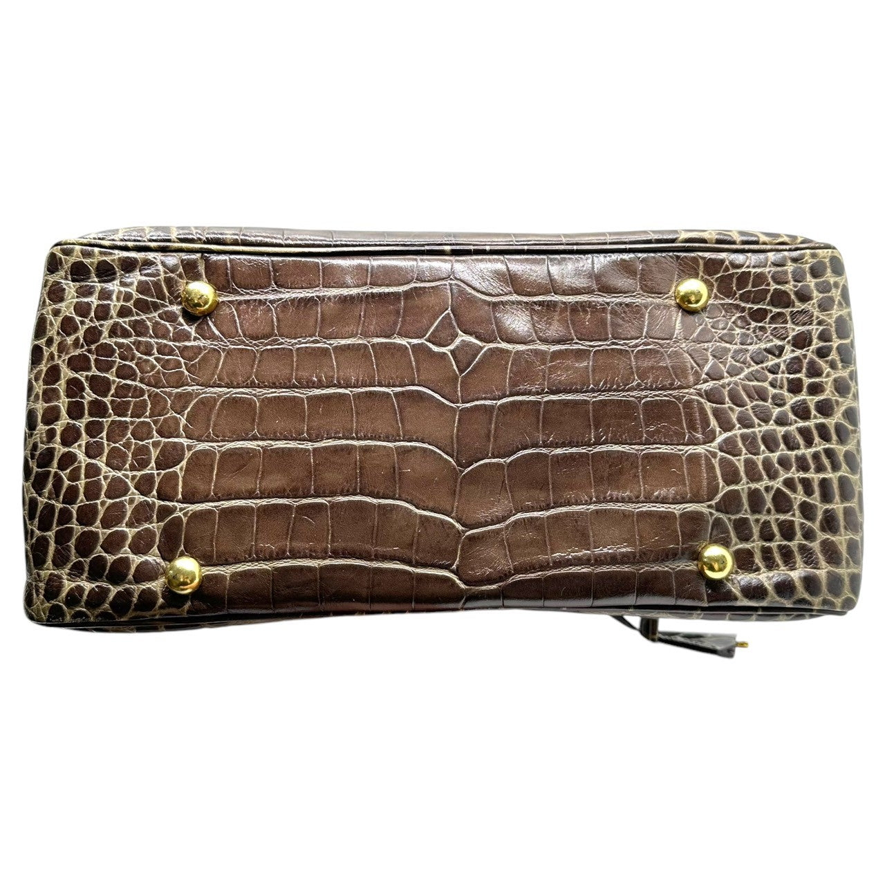 J.M.WESTON(ジェイエムウエストン) Croc-embossed leather handbag クロコ 型押し レザー ハンド バッグ ブラウン