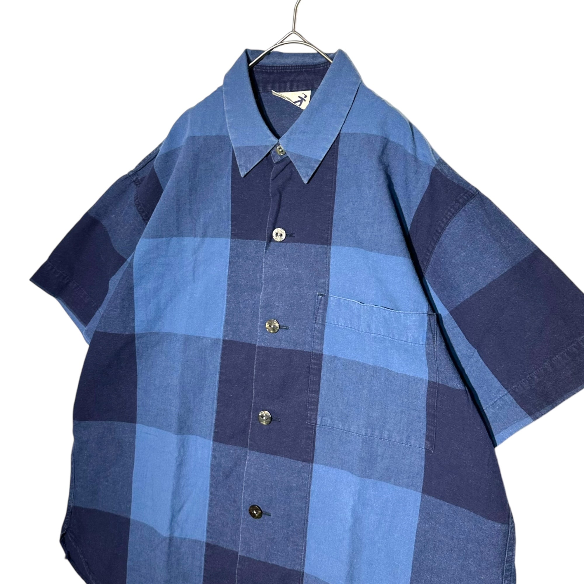 HAI SPORTING GEAR ISSEY MIYAKE(ハイスポルティングギア イッセイミヤケ) 80's Large Check Short Sleeve Wide Shirt 80年代 大判チェック 半袖 ワイド シャツ M ブルー×ネイビー