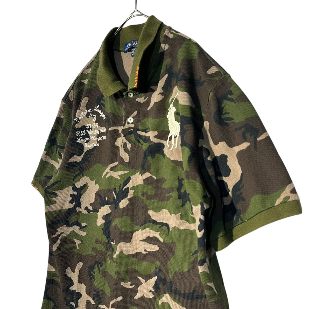 POLO RALPH LAUREN(ポロラルフローレン) Collar Stitching Big Pony Camouflage Short Sleeve Polo Shirt 襟ステッチ ビッグポニー カモフラ 半袖 ポロシャツ XL カーキ