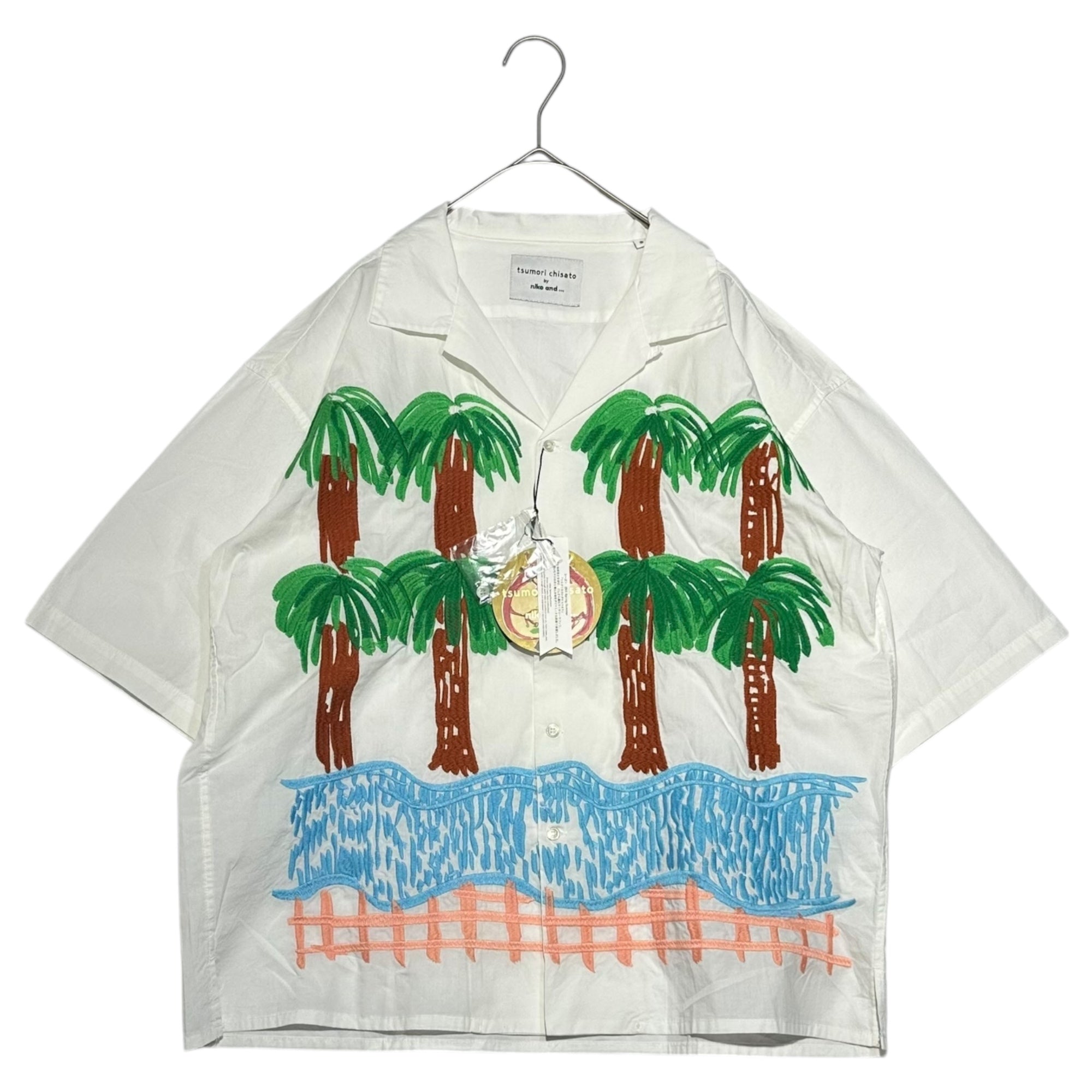 TSUMORI CHISATO × niko and(ツモリチサト × ニコアンド) Palm tree embroidered short-sleeved shirt ヤシの木刺繍 半袖 シャツ S ホワイト