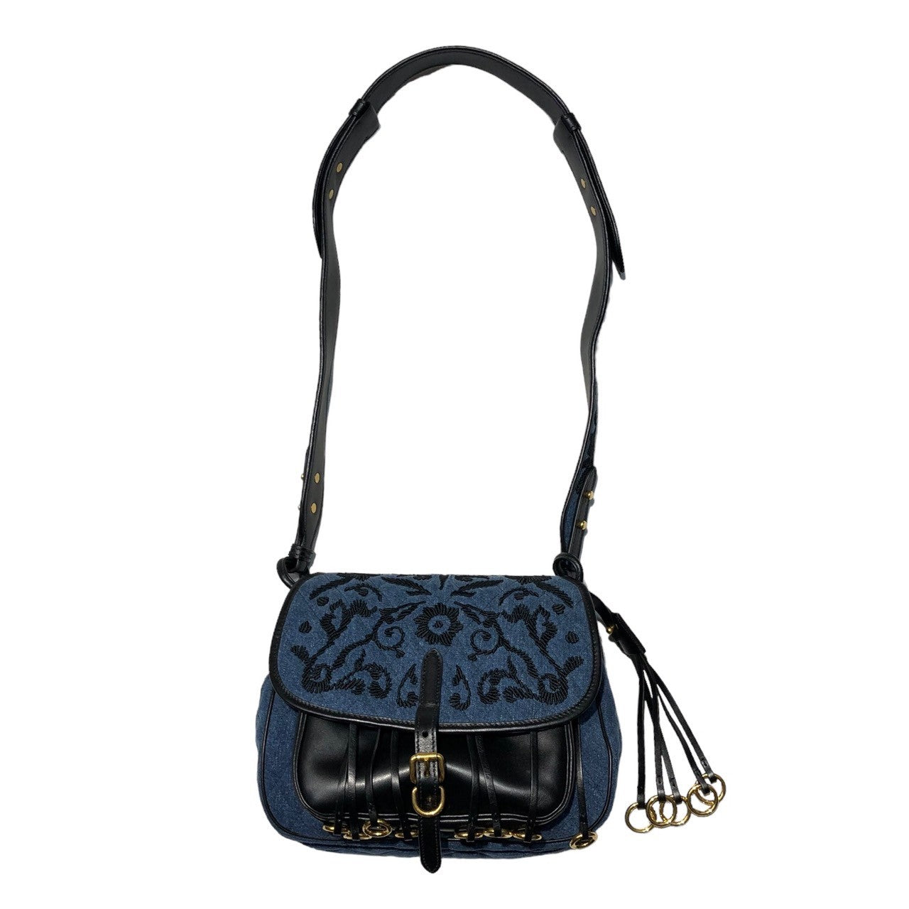 PRADA(プラダ) DENIM IMPUNTURA Shoulder bag デニム インプンチュラ ショルダー バッグ 1BD050 インディゴ×ブラック ギャランティカード付属