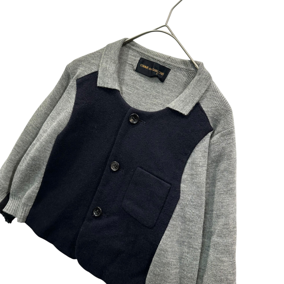 COMME des GARCONS(コムデギャルソン) 1993AW Melton Patchwork Knit Jacket メルトン 切替 ニット ジャケット GJ-040300 FREE グレー×ネイビー AD1993 90s アーカイブ