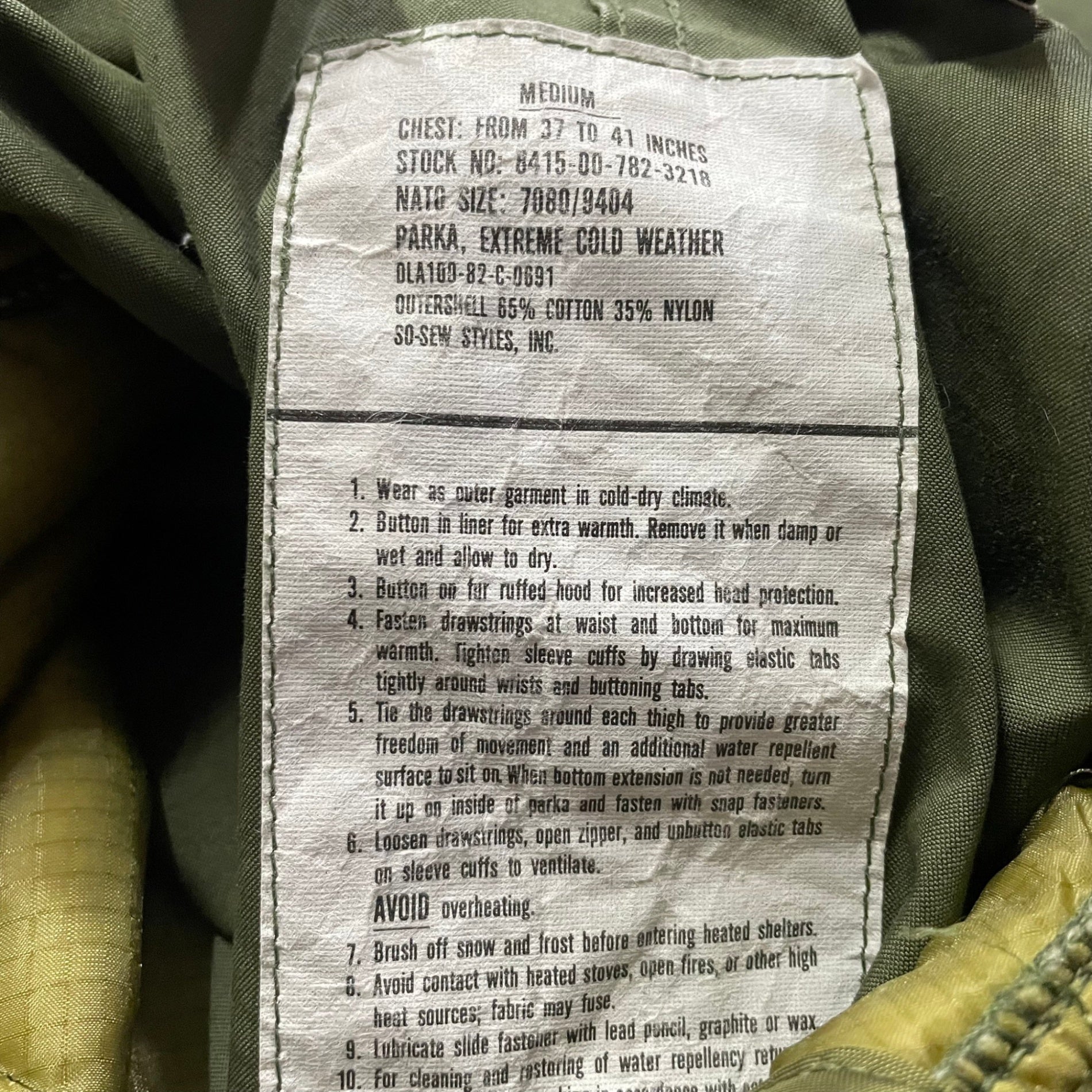 US ARMY(アメリカ軍) 80's M65 fishtail mod coat ライナー付 フィッシュ テール モッズ コート 8415-00-782-3218 MEDIUM オリーブ 82年製 ヴィンテージ ミリタリー 実物 SO-SEW STYLES