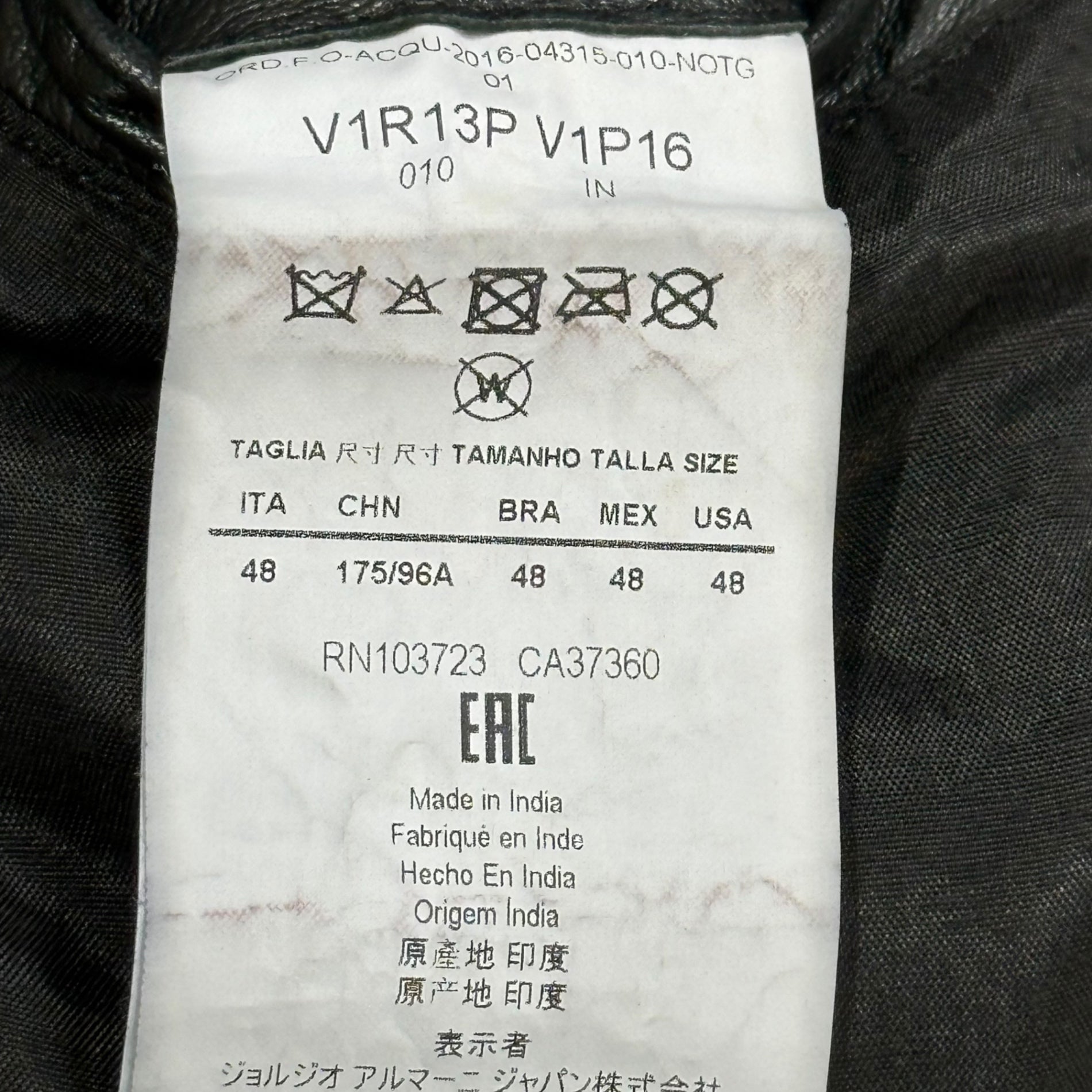 EMPORIO ARMANI(エンポリオアルマーニ) 17SS Plant Embroidery Leather Bomber Blouson 植物 刺繍 レザー ボンバー ブルゾン V1R13P V1P16 48(M程度) ブラック×ブルー 2017年 ミラノコレクション
