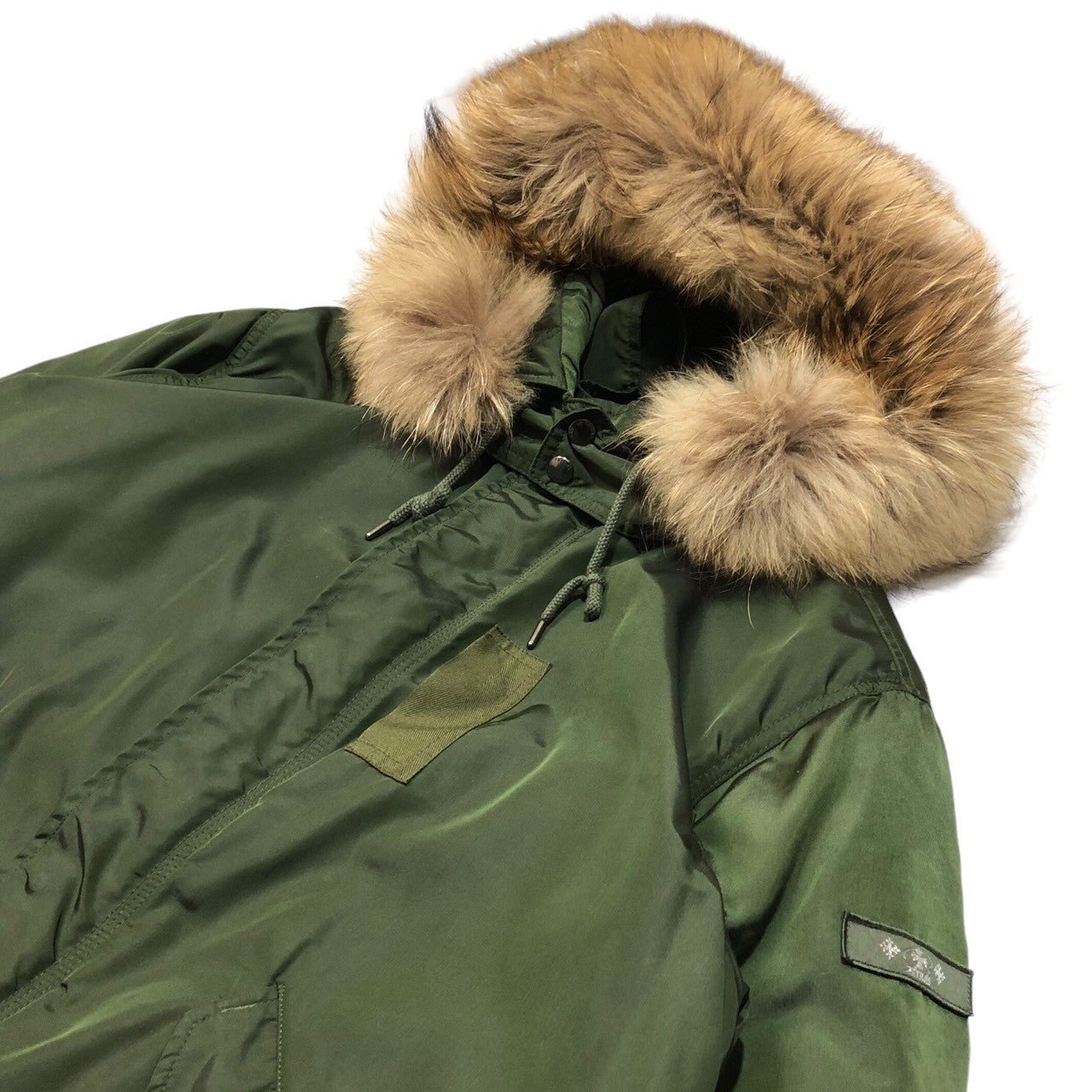 TATRAS(タトラス) 18AW MONTE liner mod coat ラクーンファー ダウン ライナー 付き ナイロン モッズ コート ミリタリー ロゴ MTK18A473 03(L程度) カーキ グリーン系 Rライン