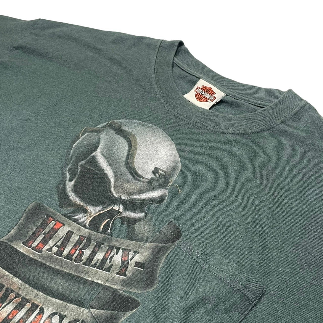 HARLEY DAVIDSON(ハーレーダビッドソン) 00's scull T-shirt ヴィンテージ スカル Tシャツ 骸骨 XL グリーン ©2006 HD USA製