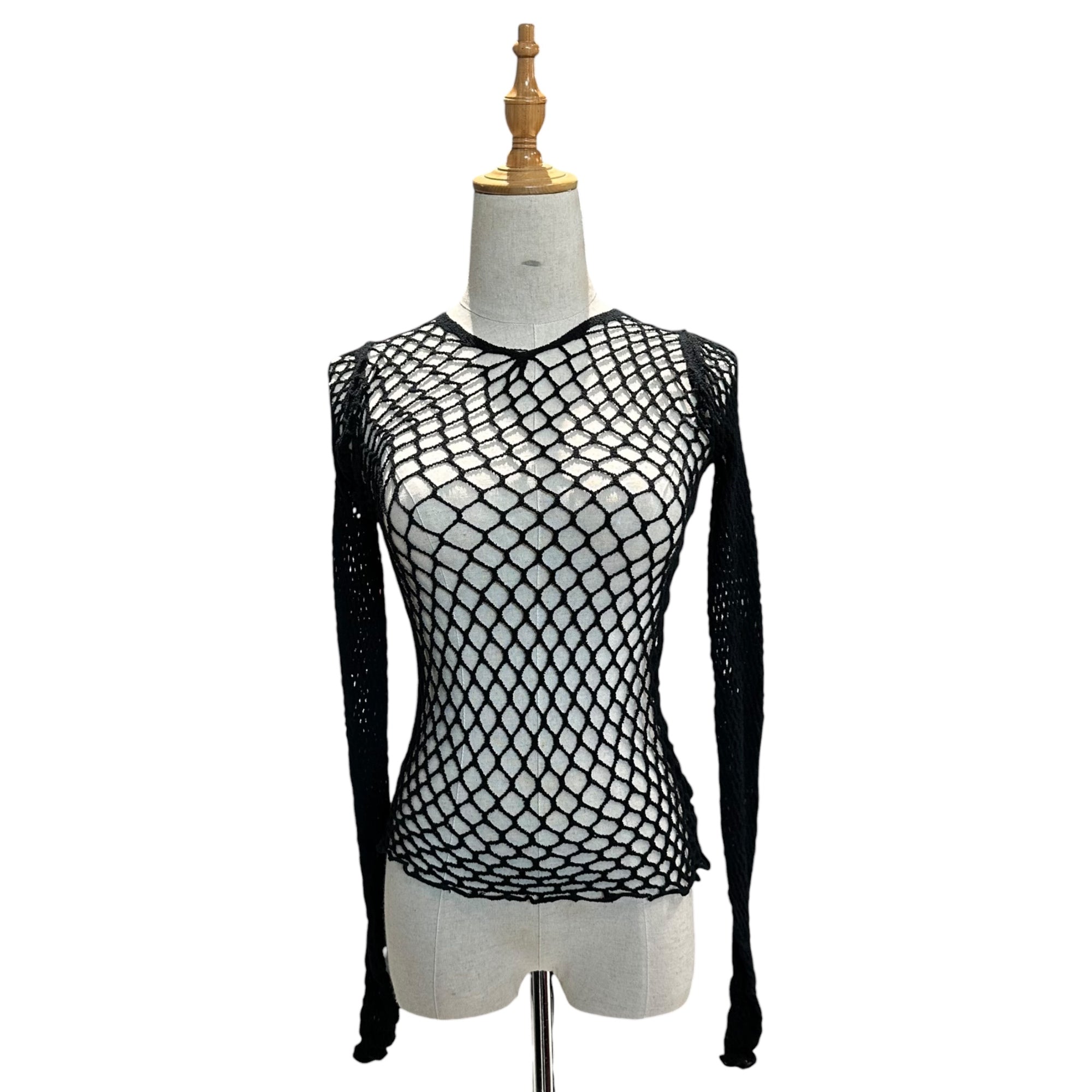 COMME des GARCONS JUNYA WATANABE(コムデギャルソンジュンヤワタナベ) Wool Nylon Mesh Knit Top ウール ナイロン メッシュ カットソー JT-T027 FREE ブラック