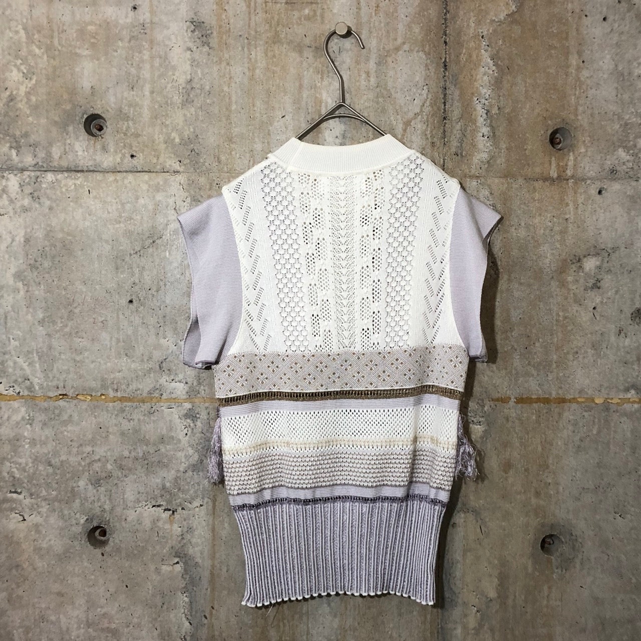 mame kurogouchi(マメクロゴウチ) 19SS SASH JAQUARD SLEEVELESS KNIT/フリンジノースリーブニット MM19SS-KN024 2(Mサイズ程度) パープル