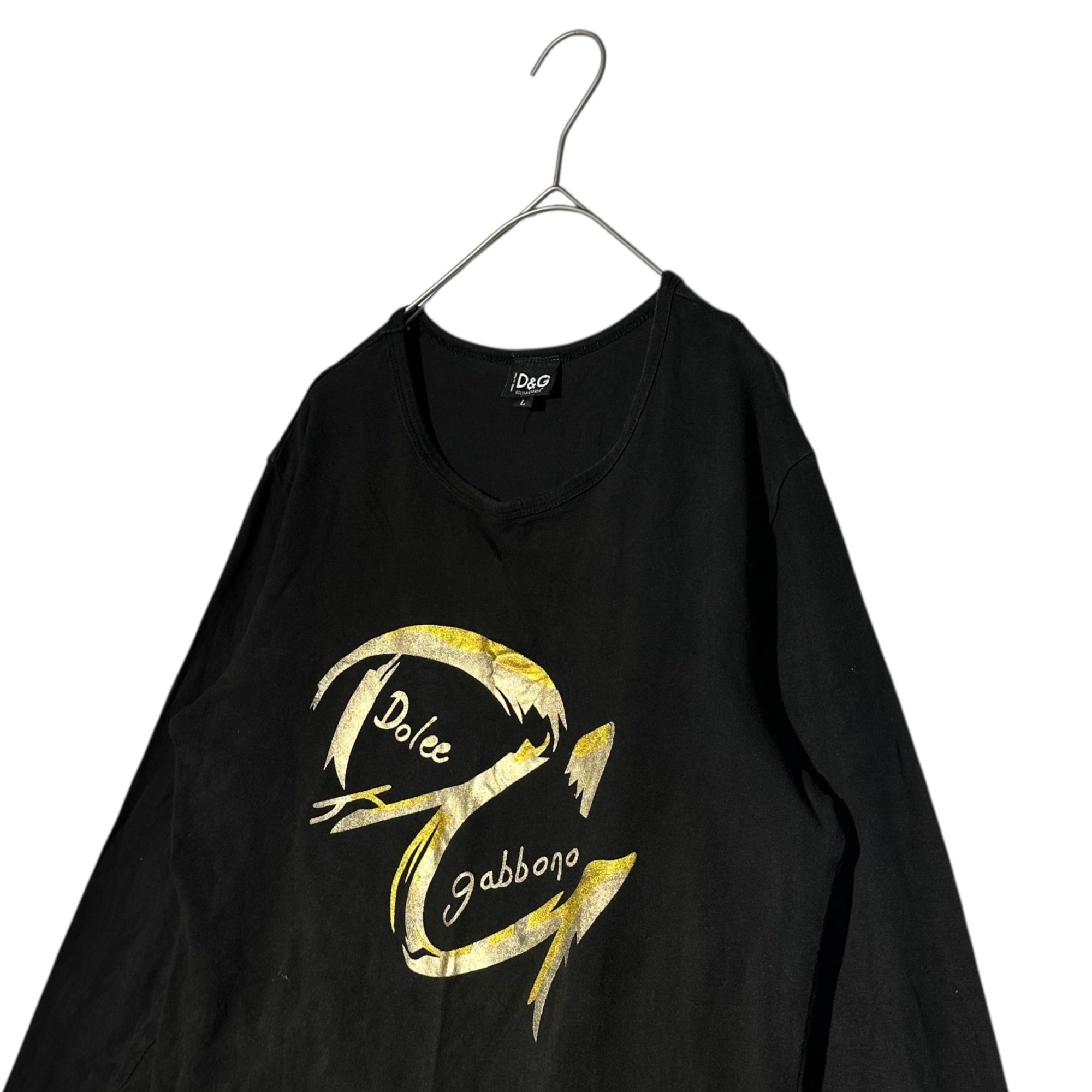 D&G(ディー&ジードルガバドルチェ&ガッバーナ) Logo Stretch Long Sleeve Cut and Sewn ロゴ ストレッチ 長袖 カットソー L ブラック 国内代理店タグ無