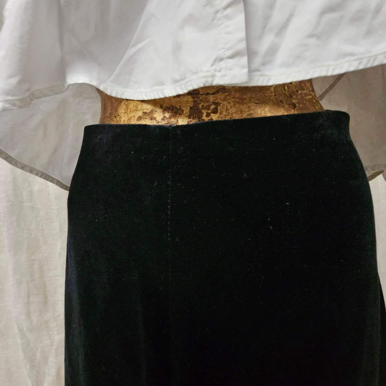 Euro vintage(ヨーロッパヴィンテージ) France black straight long skirt ベロア ロング タイトスカート S~ ブラック