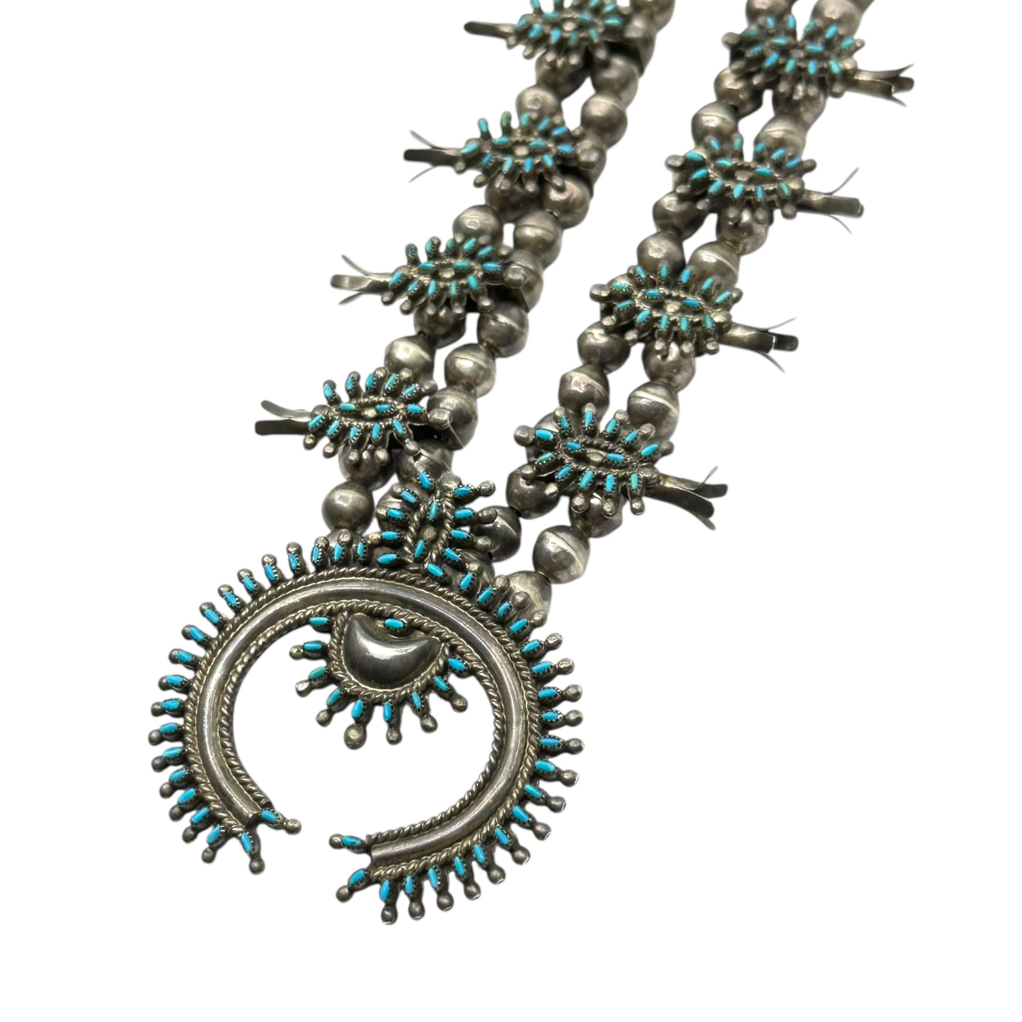 Indian jewelry(インディアン ジュエリー) Zuni Vintage Turquoise Naja Squash Blossom Necklace ズニ族 ヴィンテージ ターコイズ ナジャ スカッシュブロッサム ネックレス シルバー×ターコイズ