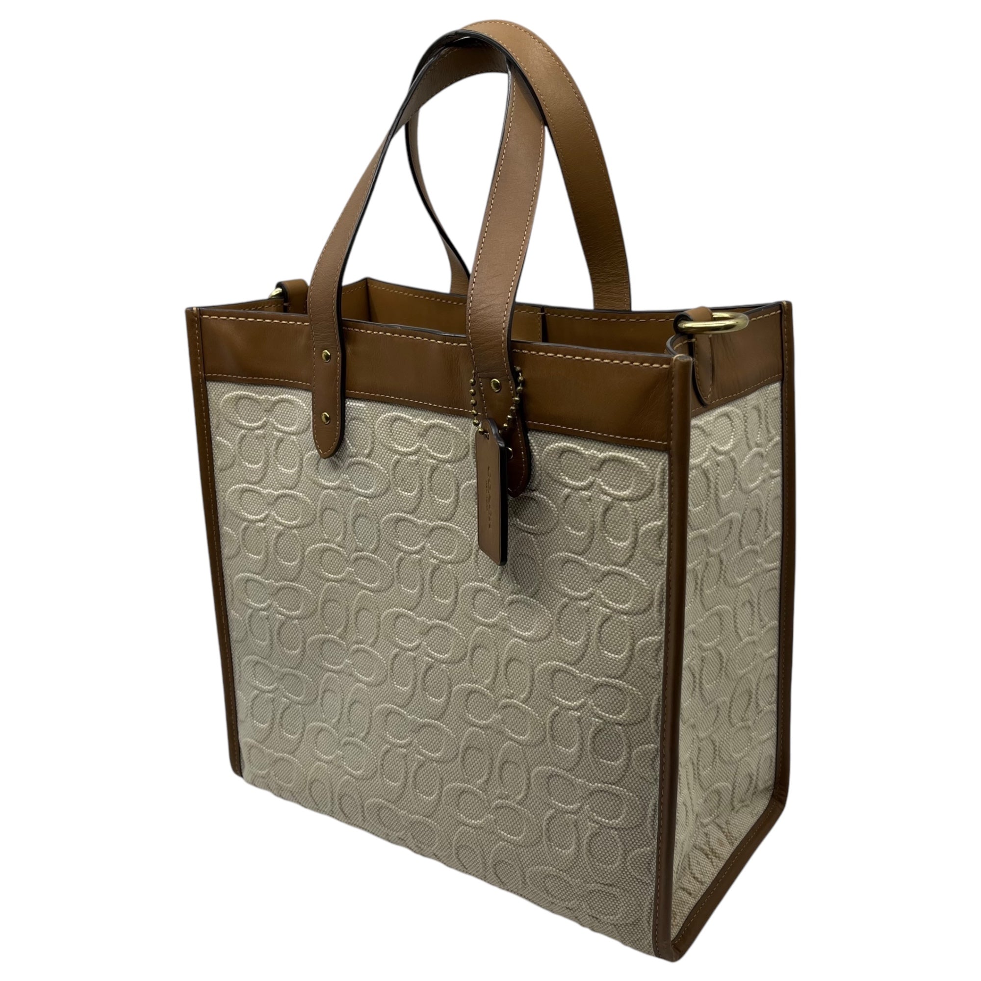 COACH(コーチ) CANBAS LIGHT SADDLE フィールド トート ブラス キャンバス ライト サドル 89165 アイボリー×ブラウン シグネチャー 2WAY ショルダー ハンド バッグ レザー