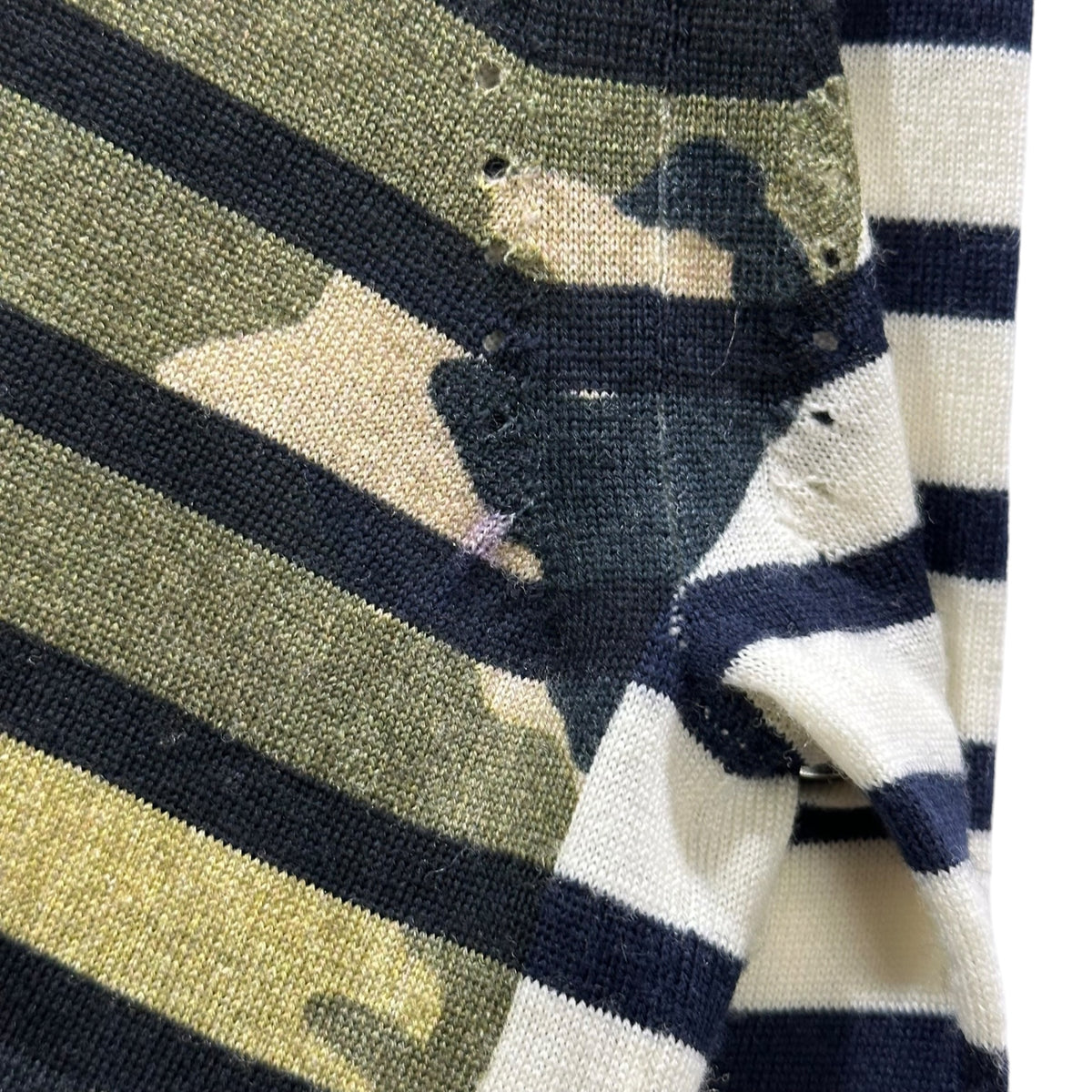TAO COMME des GARCONS(タオコムデギャルソン) 2009SS Camouflage-Border Back-Button Knit カモフラ ボーダー バック ボタン ニット 3C-N004 S アイボリー×ネイビー×カーキ AD2008 00s アーカイブ