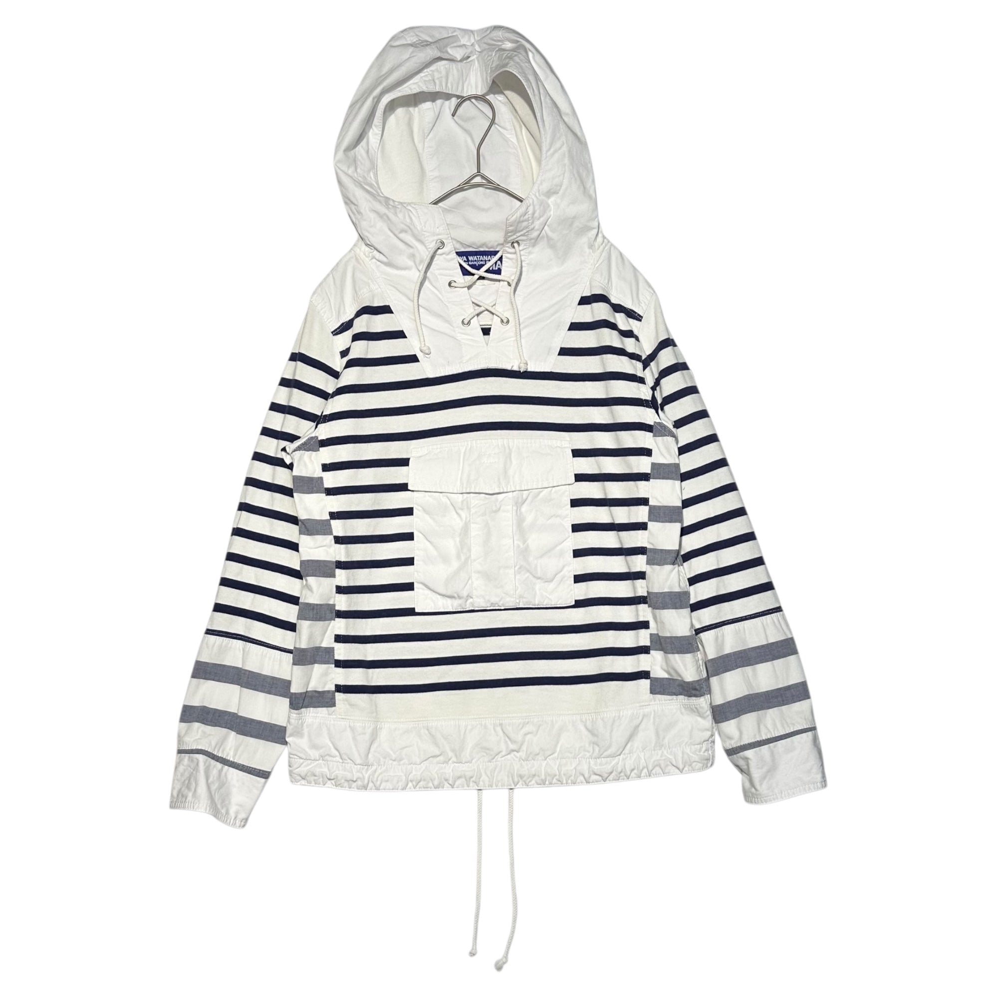 CdG JUNYA WATANABE MAN×SAINT JAMES(コムデギャルソンジュンヤワタナベマン×セントジェームス) 11SS Striped Lace-up Anorak Hoodie ボーダー レースアップ アノラック パーカー WG-J411 XS ホワイト×ネイビー AD2010