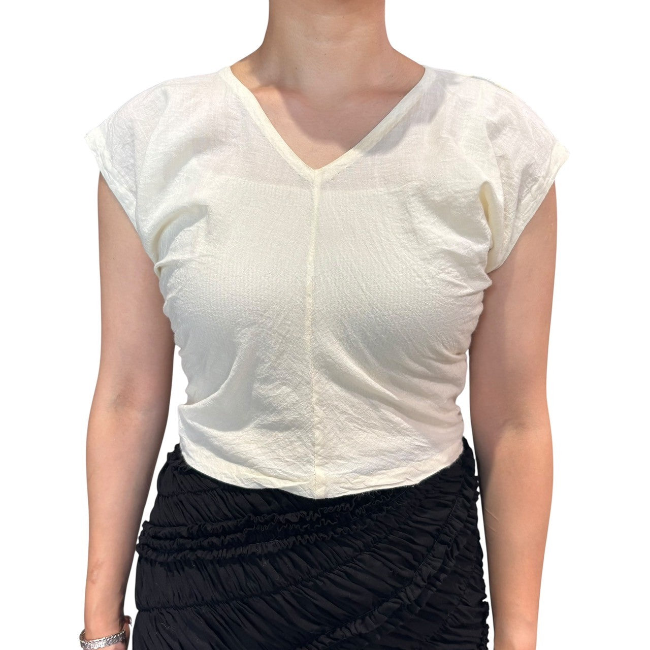 COMME des GARCONS NOIR(コムデギャルソンノアール) 94SS S/S Cotton Short Length Blouse 半袖 コットン ショートレングス ブラウス AB10001S S アイボリー 90's 90年代 AD1993 アーカイブ