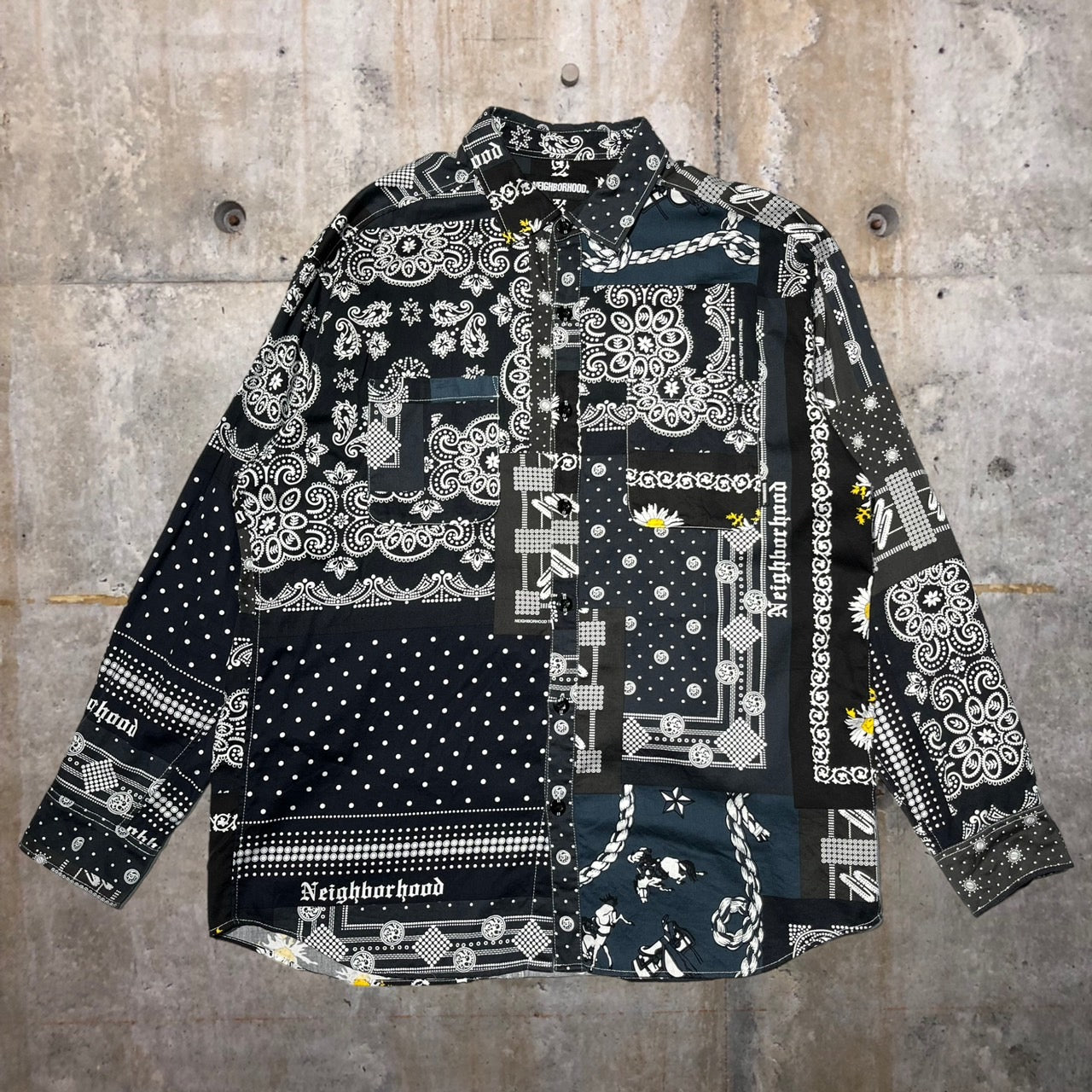 NEIGHBORHOOD(ネイバーフッド) 21SS NBHD BANDANA C-SHIRT/バンダナ柄シャツ 211TSNH-SHM10 L ブラック