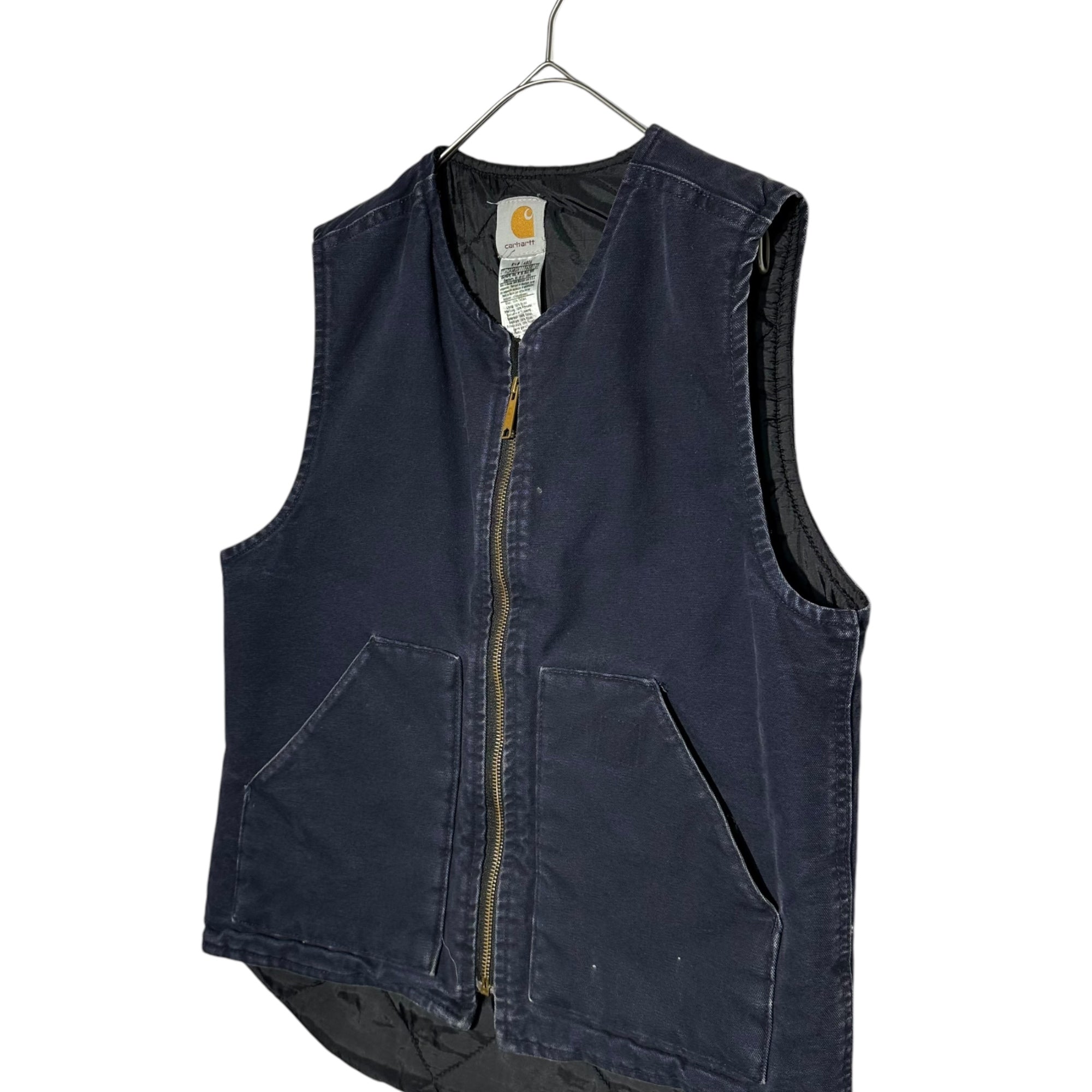 carhartt(カーハート) 00's DUCK VEST V02 MDT ダック地 中綿 ベスト S ネイビー TALL 襟カットリメイク
