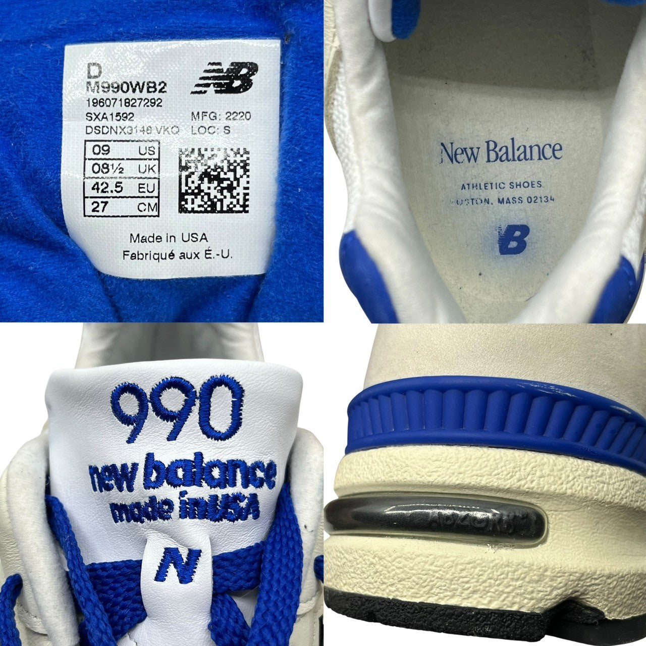 NEW BALANCE(ニューバランス) USA made M990WB2 EDDY SANTIS Sneakers ローカット スニーカー M990WB2 27cm ホワイト×ブルー レザー 箱付