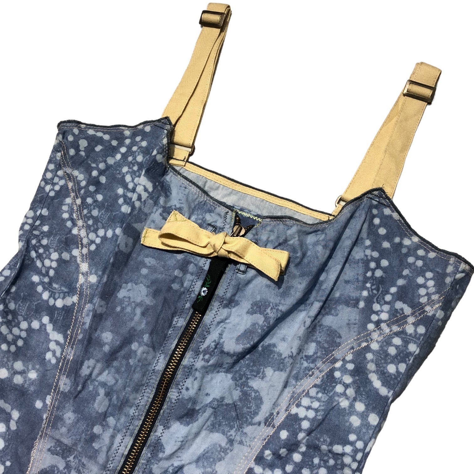 MARITHE FRANCOIS GIRBAUD(マリテフランソワジルボー) 00's Balloon zip cami dress バルーン ジップ キャミソール ワンピース F6-3024 M ブルー Y2K ギミック 総柄