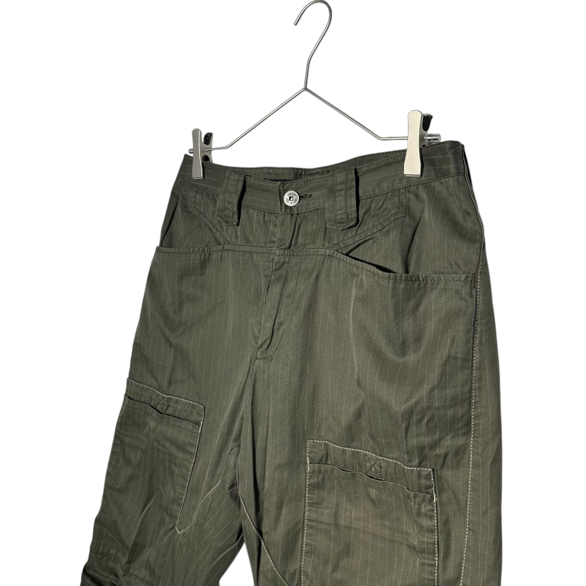 MARITHE FRANCOIS GIRBAUD(マリテフランソワジルボー) 00's Modified Gimmick Striped Cargo Pants 変形 ギミック ストライプ カーゴ パンツ M6-2937 M カーキ