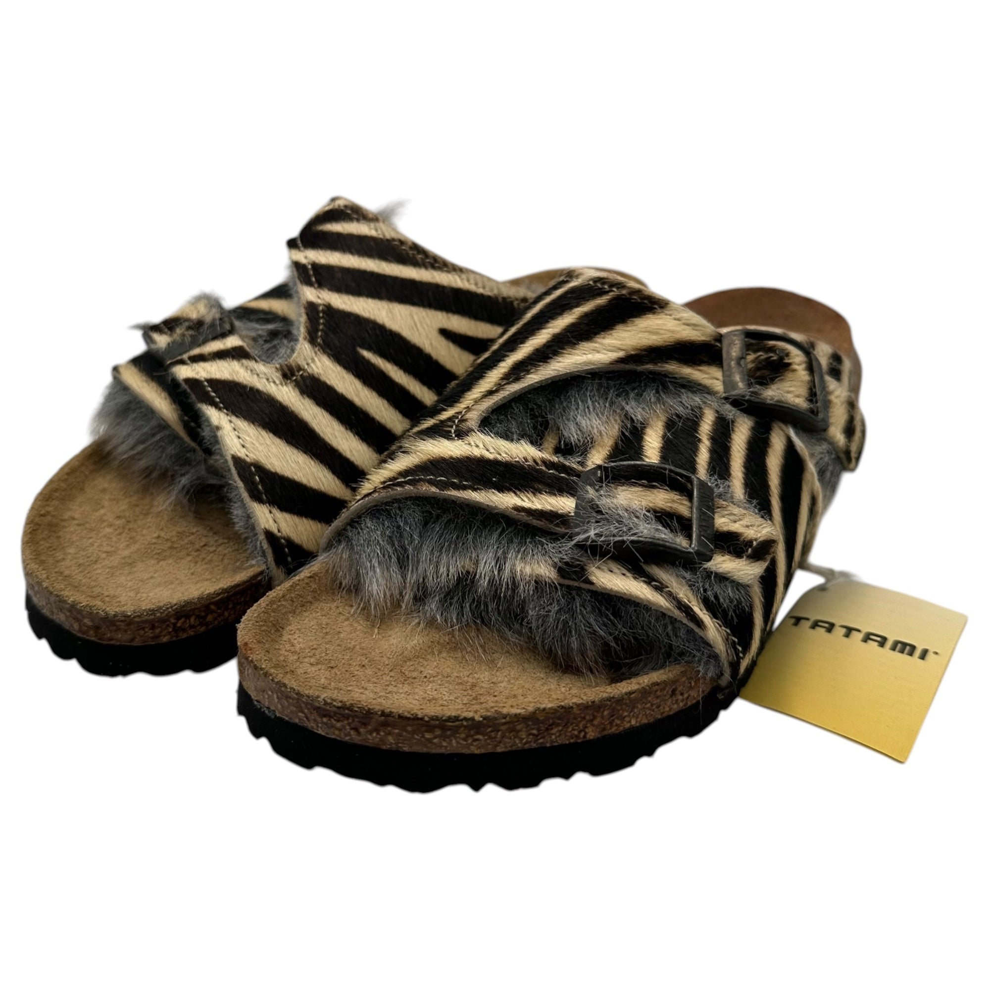 TATAMI(タタミ) Zebra Harako Leather Cork Sandals ゼブラ ハラコ レザー ファー コルク サンダル 36(23cm程度) ブラック×ホワイト BIRKENSTOCK ビルケンシュトック