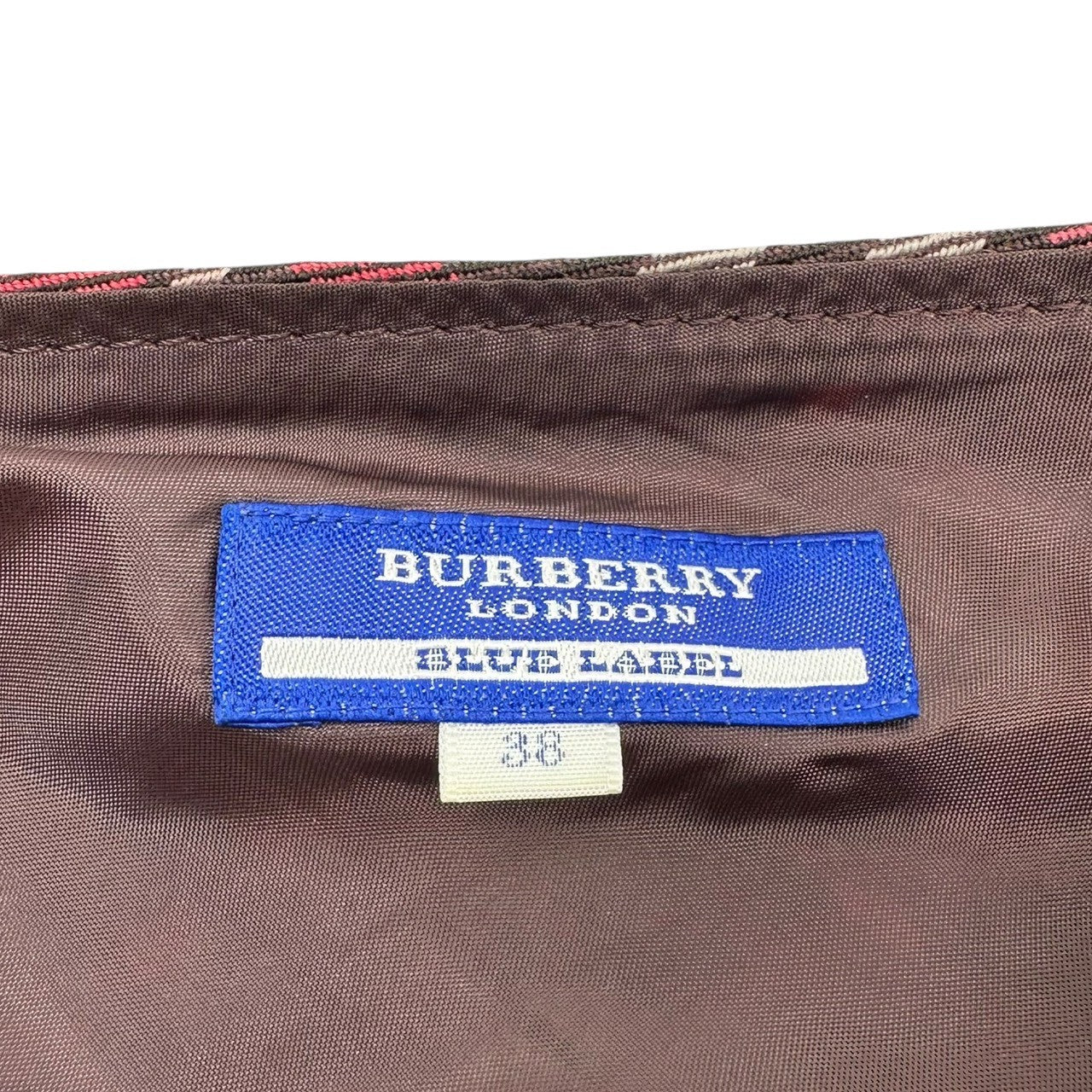 BURBERRY BLUE LABEL(バーバリーブルーレーベル) Burberry Check Zip Pockets Knee-Length Skirt バーバリー チェック ジップ ポケット ひざ丈 スカート FLF-582-38 38(M程度) ブラウン×ピンク 三陽商会