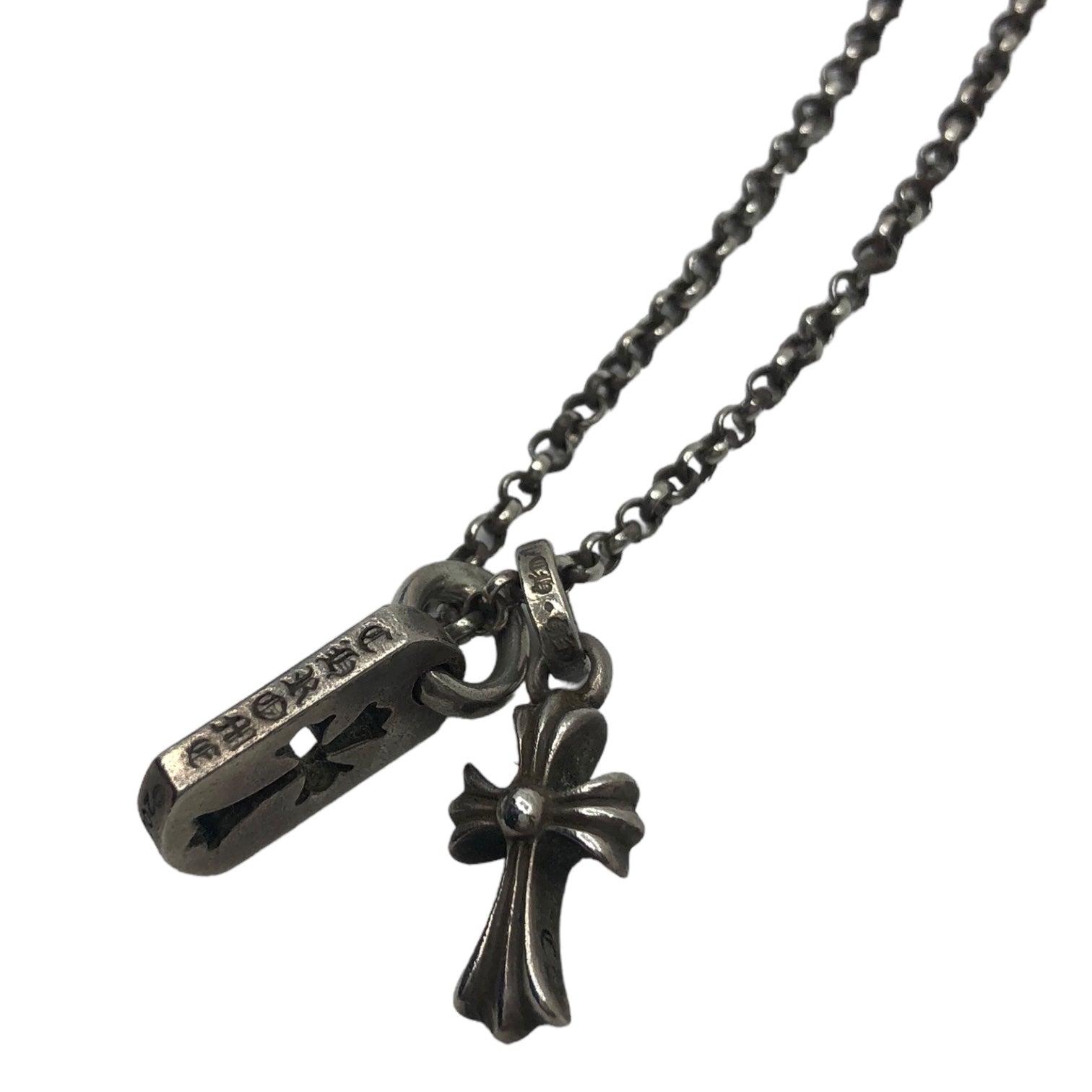 CHROME HEARTS(クロムハーツ) CUTOUT CROSS DOG TAG & BABY FAT ROLL CHAIN NECKLACE カットアウト クロス ドックタグ & ベイビー ファット ロール チェーン ネックレス シルバー クロムハーツ東京 インボイス付