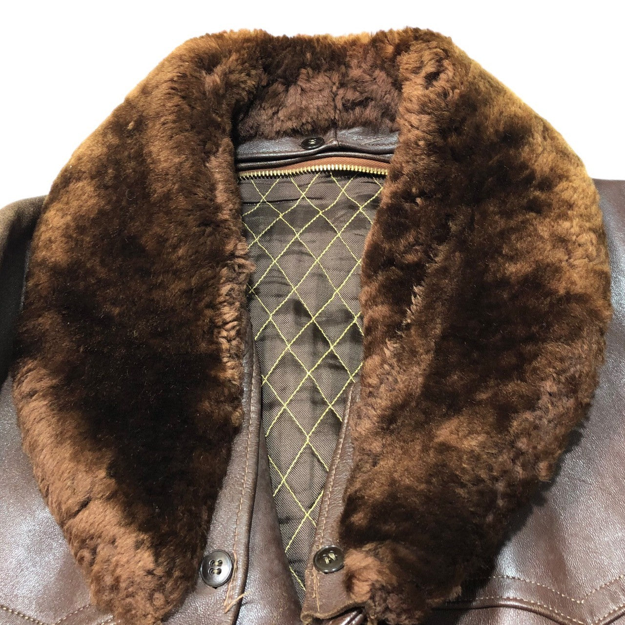 VINTAGE(ヴィンテージ) 60's ~ shearling fur leather gang coat ムートン ファー レザー ギャング コート 60年代~ ECLAIR ZIP ファスナー ジャケット 表記無し(L程度) ブラウン