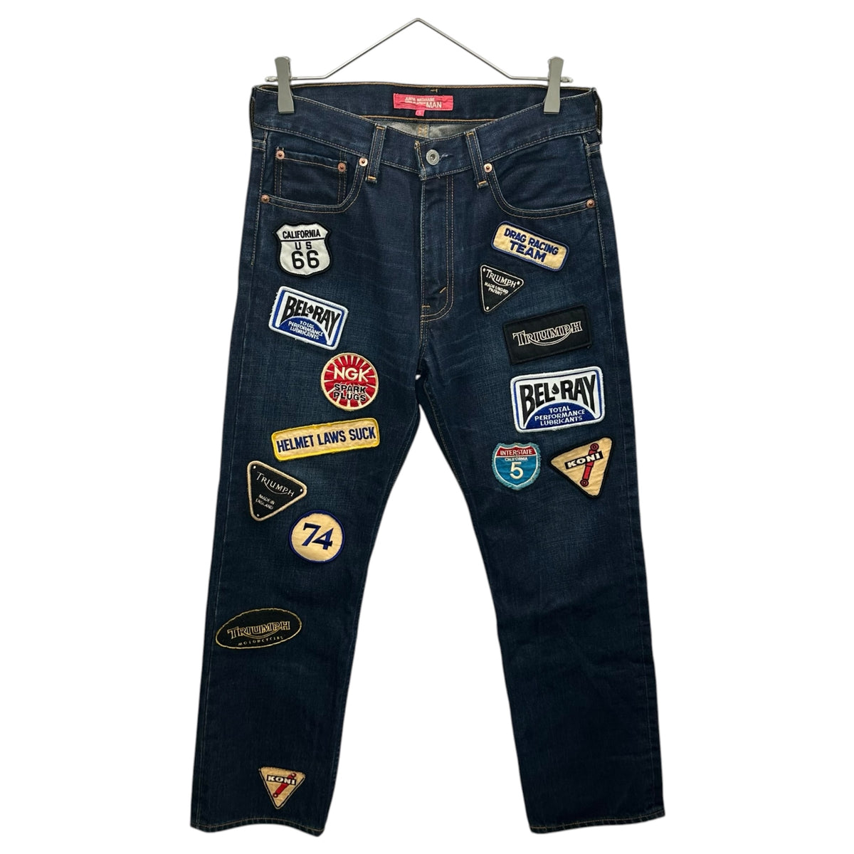 COMME des GARCONS JUNYA WATANABE MAN PINK(コムデギャルソンジュンヤワタナベマンピンク) 2003SS Patch Decorations Denim Pants ワッペン 装飾 デニム パンツ UI-P006 S インディゴ×マルチカラー AD2002