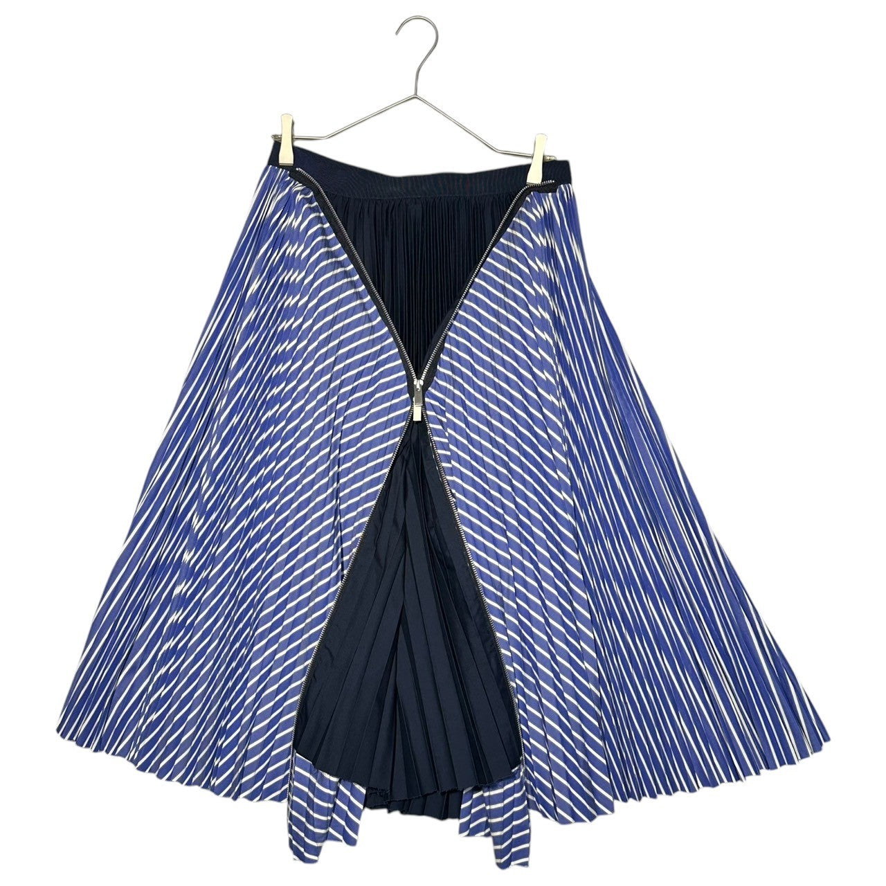 sacai(サカイ) 20SS Cotton Poplin Zipper Skirt コットン ポプリン ジップ スカート SCW-057 3 ブルー×ネイビー ストライプ プリーツ