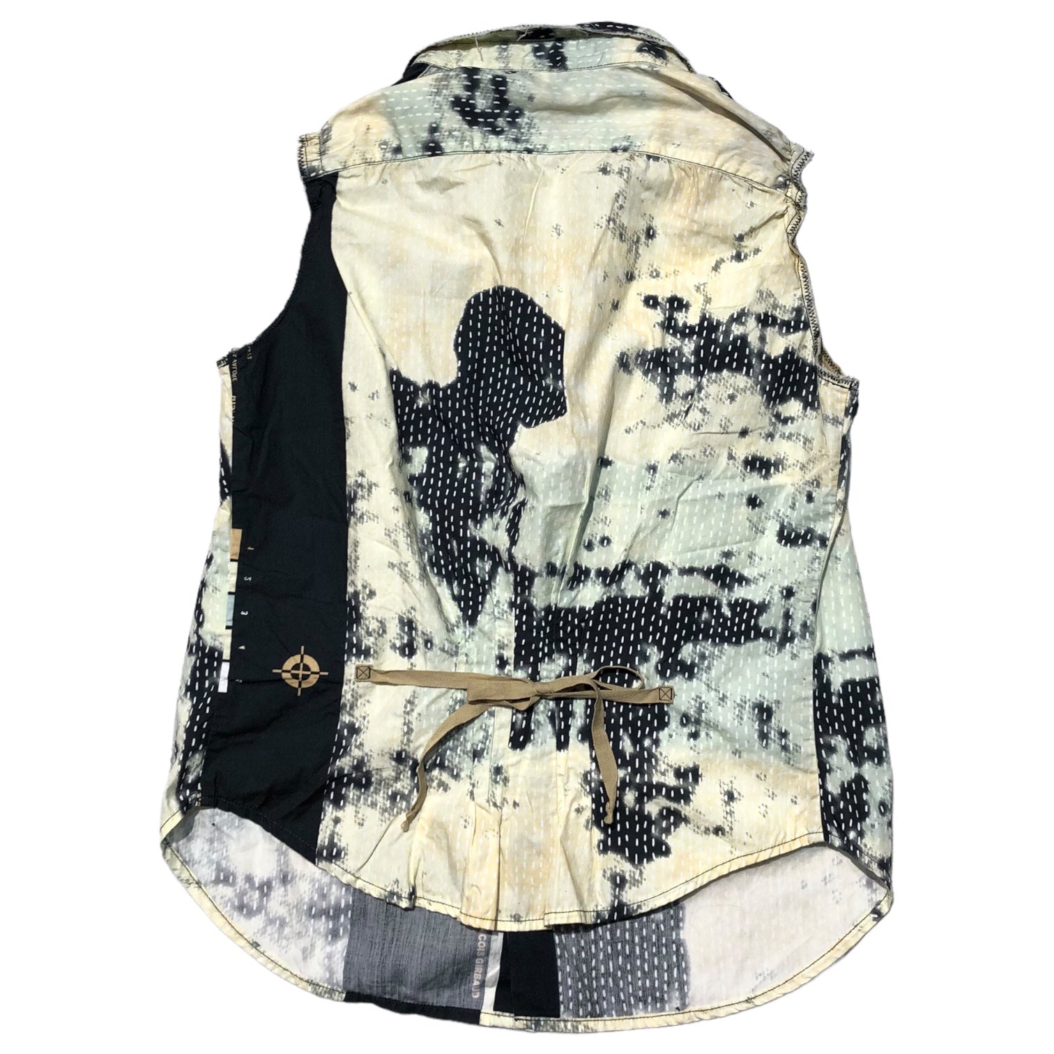 MARITHE FRANCOIS GIRBAUD(マリテフランソワジルボー) 00's Sleeveless all-over pattern shirt ノースリーブ 総柄 シャツ F6-5914 S ベージュ×ブラック Y2K ロゴ