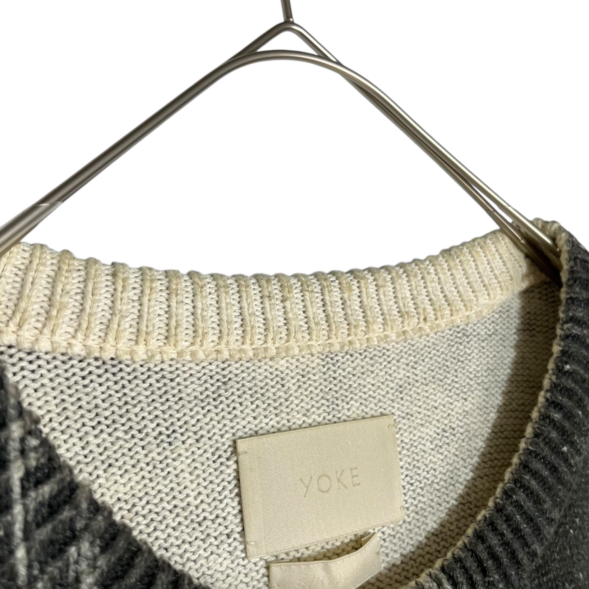 YOKE(ヨーク) 22SS Printed Cotton Cneck Sweater プリント コットン チェック セーター コットンニット YK22SS0347S 2 ブラック