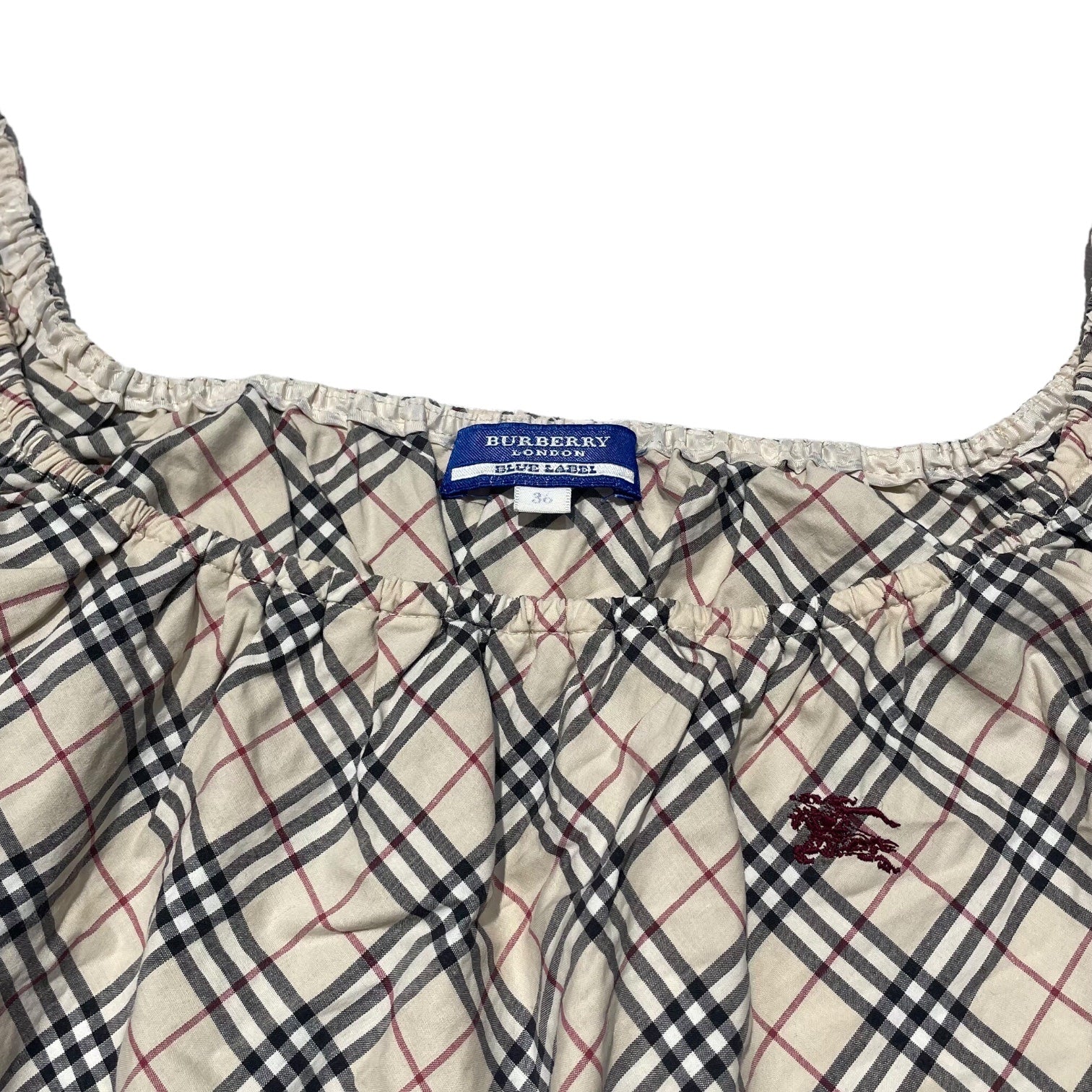 BURBERRY BLUE LABEL(バーバリーブルーレーベル) ノバチェック ノースリーブ ブラウス ギャザー FE560-110 36(S程度) ベージュ タンクトップ