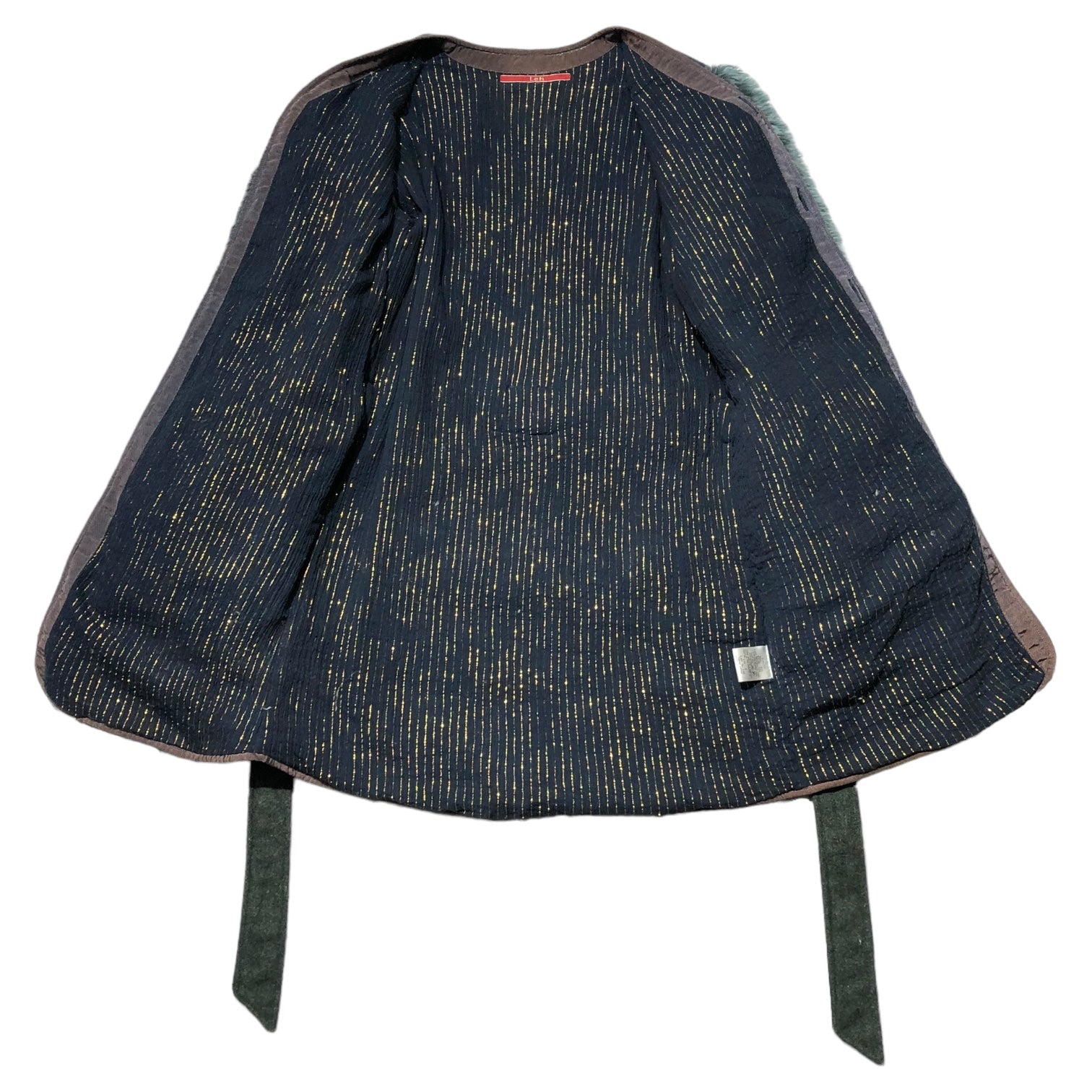 leh(レー) Remake collarless wool coat リメイク ノーカラー ウール コート S ブルー ファー