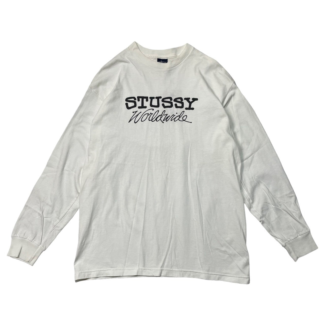 STUSSY(ステューシー) 90's~00's Worldwide ワールドワイド 長袖 カットソー ロンT 紺タグ SIZE M ホワイト×ブラック 90~00年代 OLD STUSSY