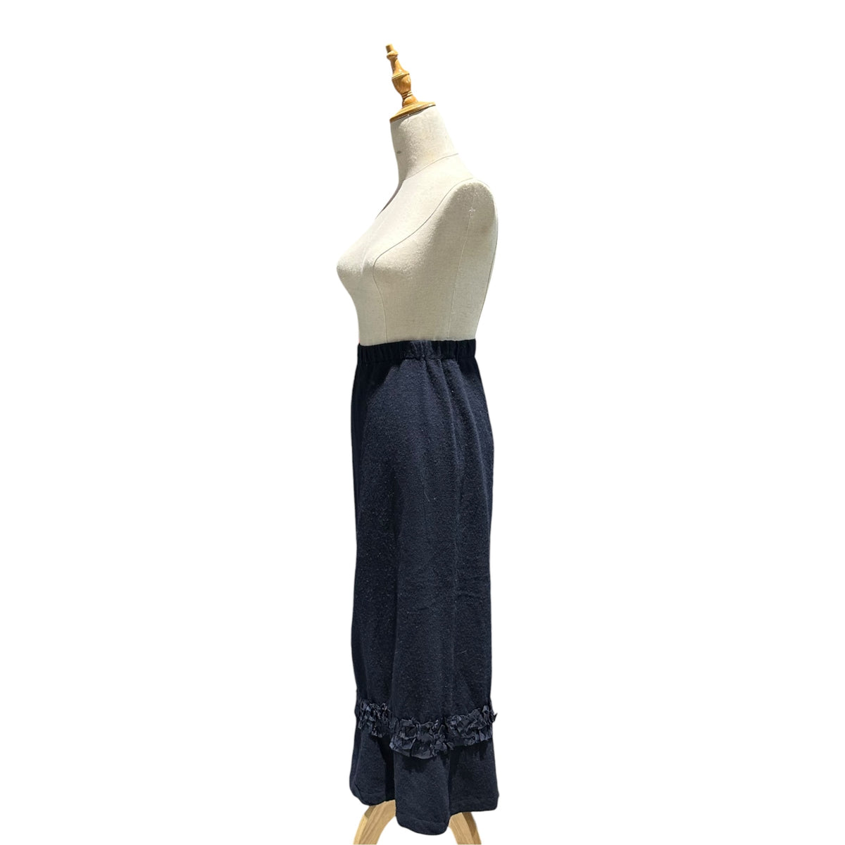 robe de chambre COMME des GARCONS(ローブドシャンブルコムデギャルソン) 1999AW Hem-Detail Piece-Dyed Long Wool Skirt 裾デザイン装飾 製品染め ロング ウール スカート RT-040370 FREE ネイビー AD1999