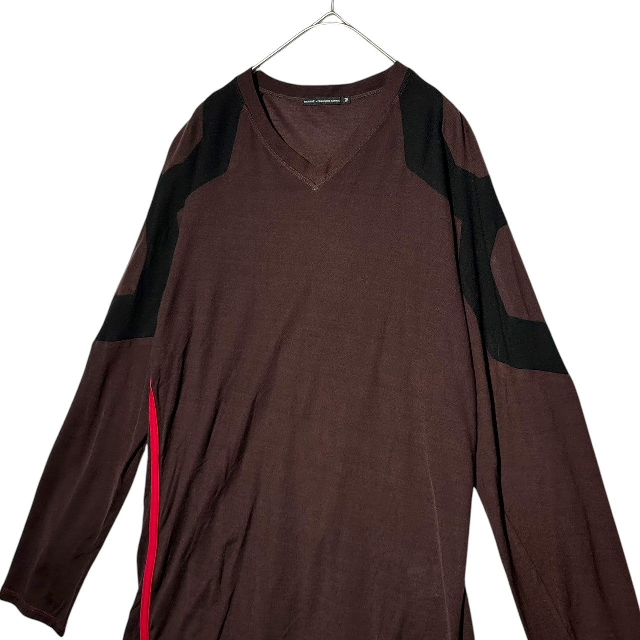 MARITHE FRANCOIS GIRBAUD(マリテフランソワジルボー) 00's Side Line Patchwork Long Sleeve Cut and Sewn 00年代 サイド ライン パッチワーク 長袖 カットソー M7-6637 M ブラウン×レッド