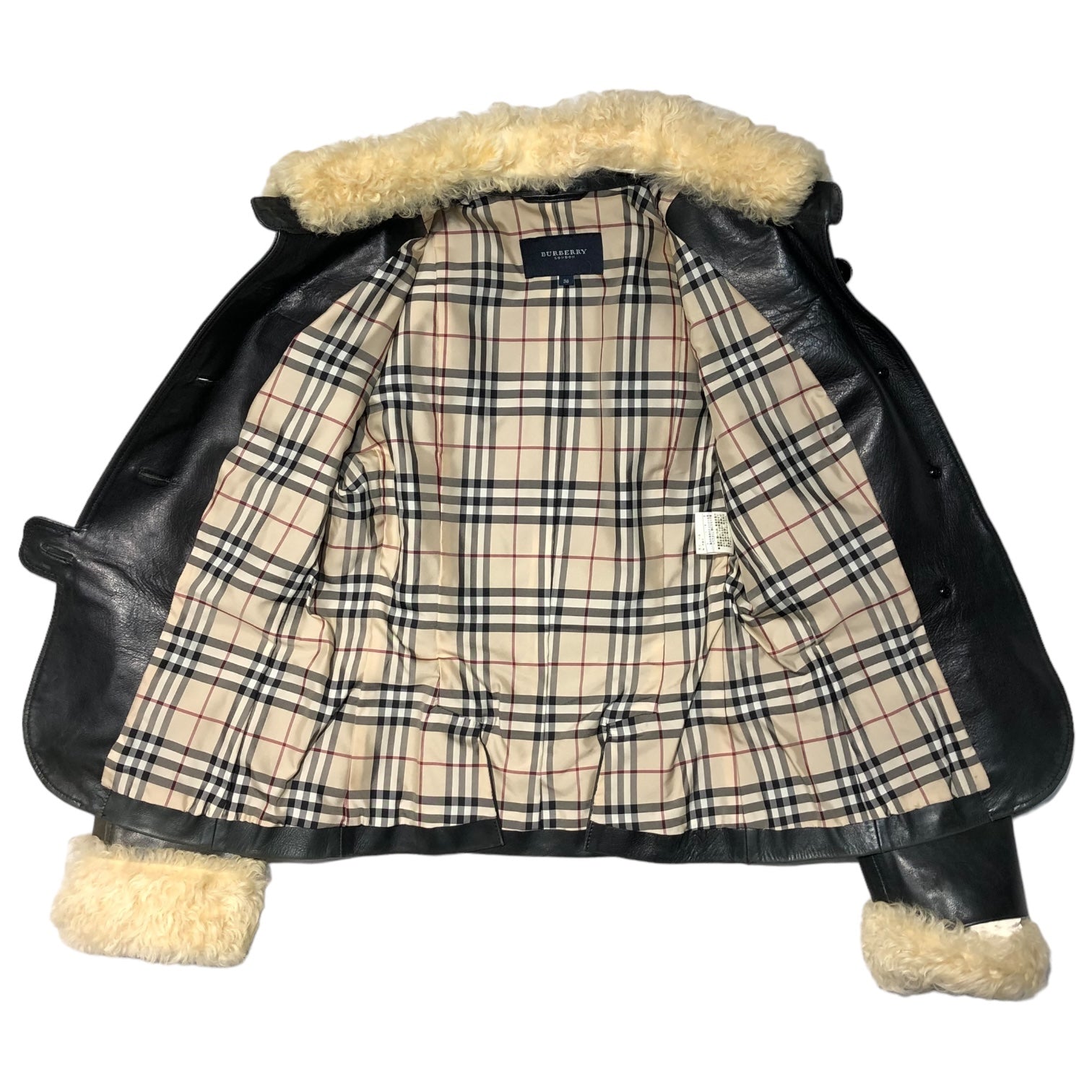 BURBERRY LONDON(バーバリーロンドン) ノヴァチェック ライニング ムートンファー レザー ジャケット FC061-788-09 38(M程度) ブラック