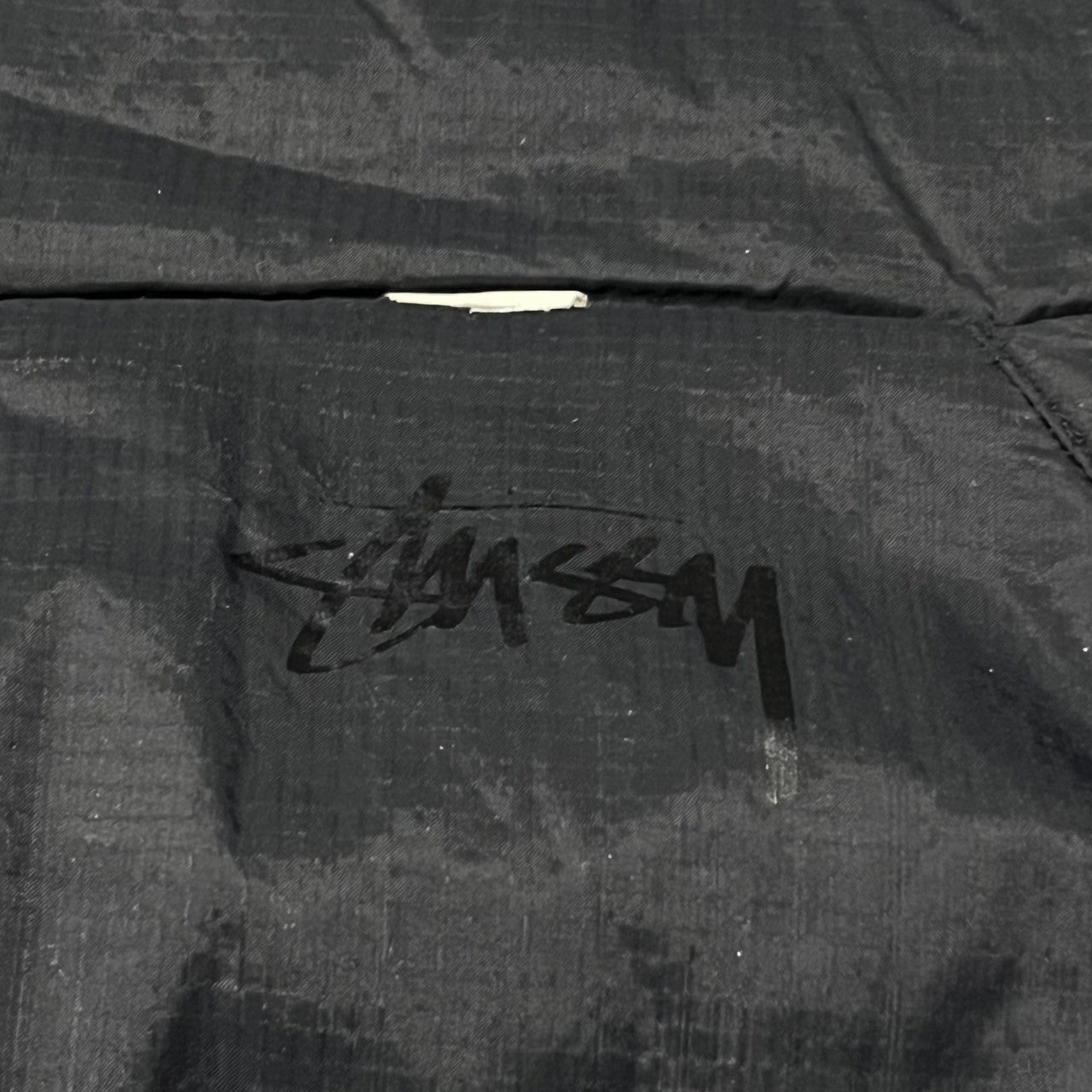 STUSSY(ステューシー) 00's "THERMOLITE"reversible logo jacket 筆記体 ロゴ 総柄 中綿 リバーシブル ジャケット SIZE M ブラック×ブラック Y2K THERMOLITE 使用