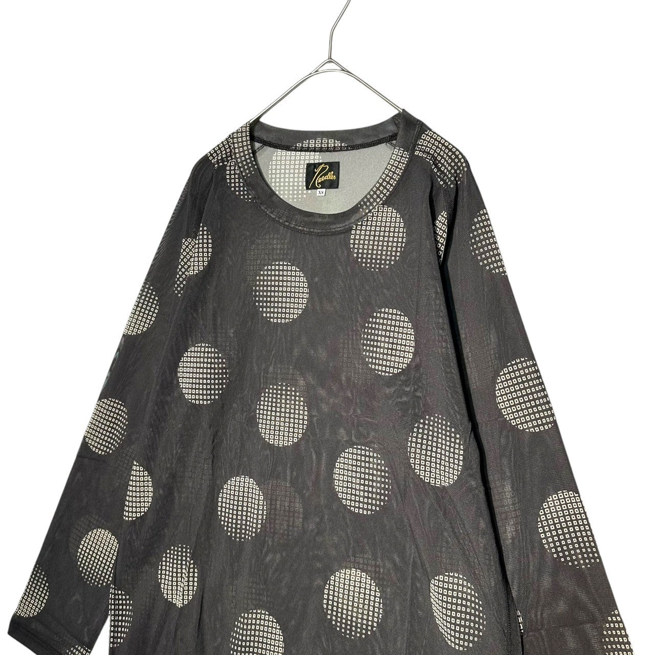 NEEDLES(ニードルズ) L/S U NECK TEE-Poly Mesh 長袖 Uネック Tシャツ メッシュ LQ259 S ブラック シアー シースルー