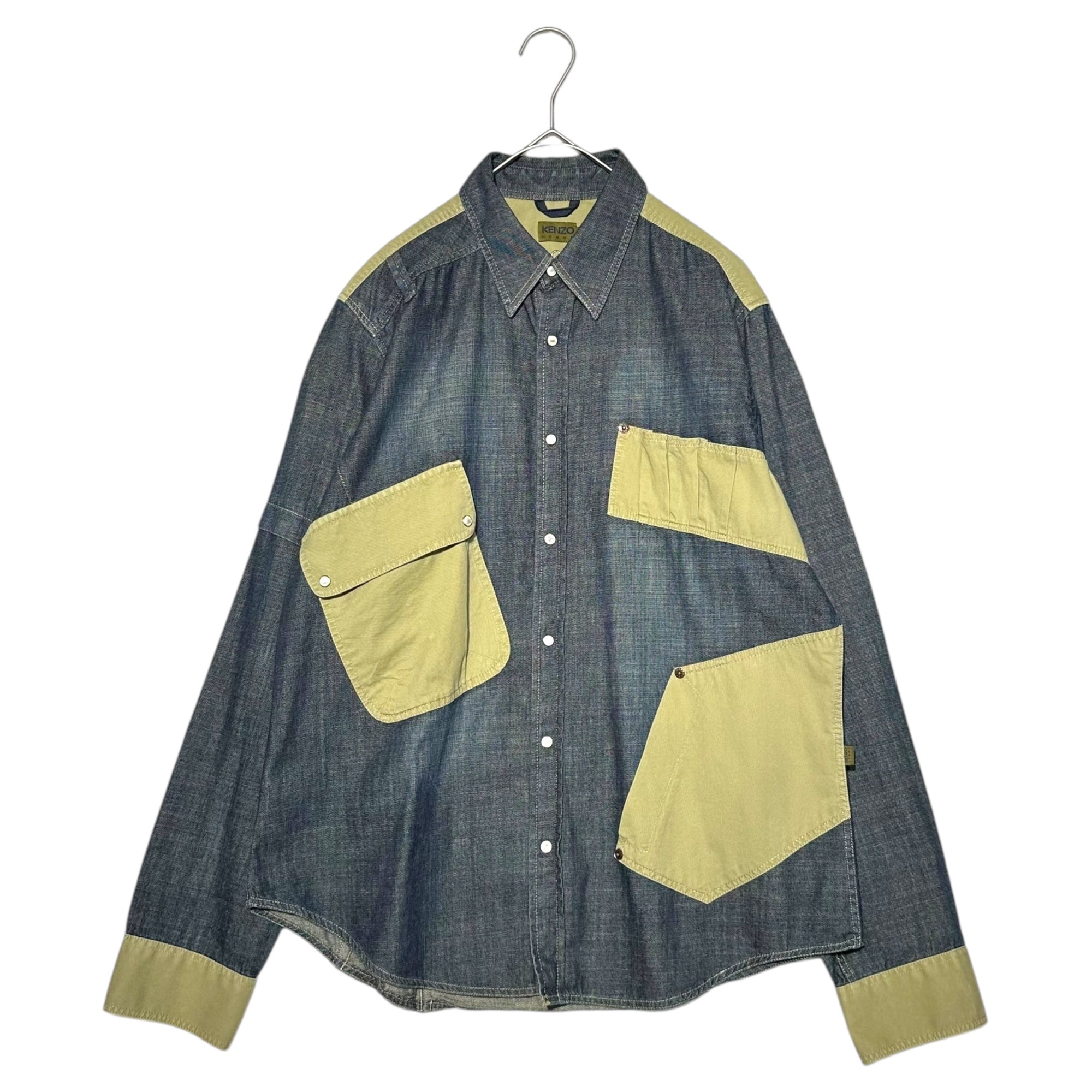 KENZO HOMME(ケンゾーオム) 90’s Archive hunting pocket denim shirt アーカイブ ハンティング ポケット デニム シャツ L インデイゴ×ベージュ 90年代