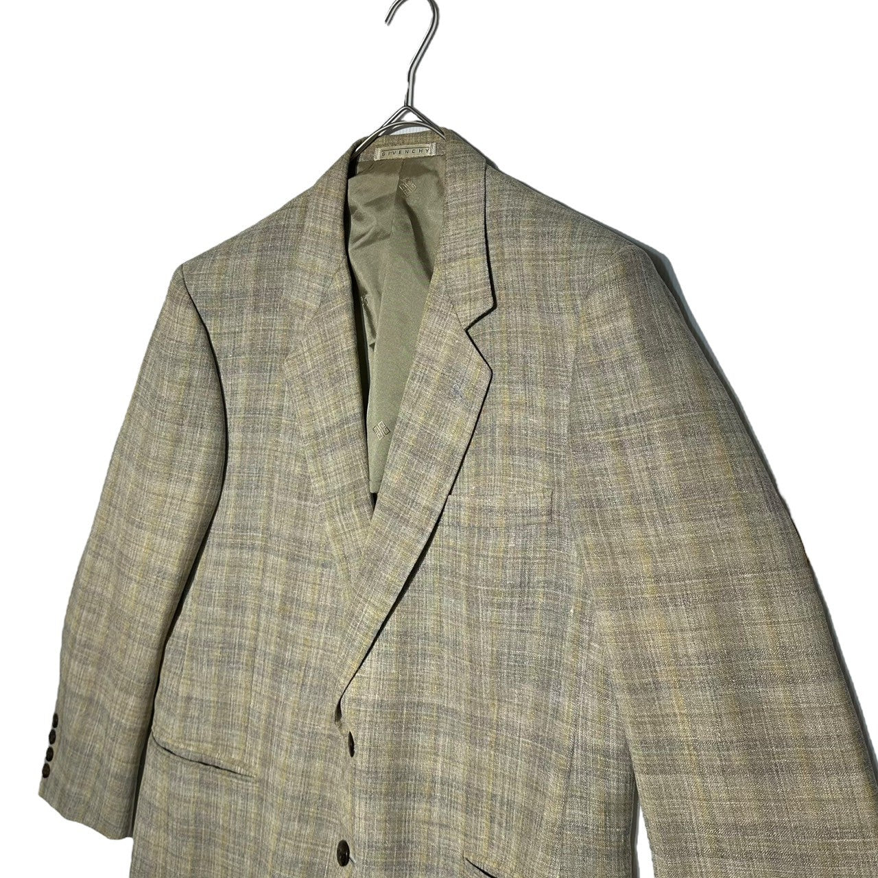 GIVENCHY(ジバンシィ) 80's ~ 90's Check Linen Wool 2B Tailored Jacket チェック リネン ウール 2B テーラード ジャケット M程度 グレー 80年代~90年代 ヴィンテージ 古着