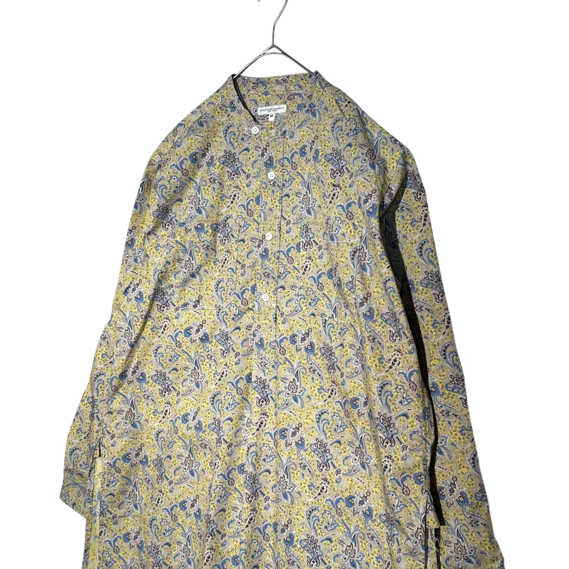 Engineered Garments(エンジニアードガーメンツ) 23SS Grandpa Shirt - Cotton Paisley グランパ シャツ コットン ペイズリー M イエロー バンドカラー ロング 総柄 プルオーバー