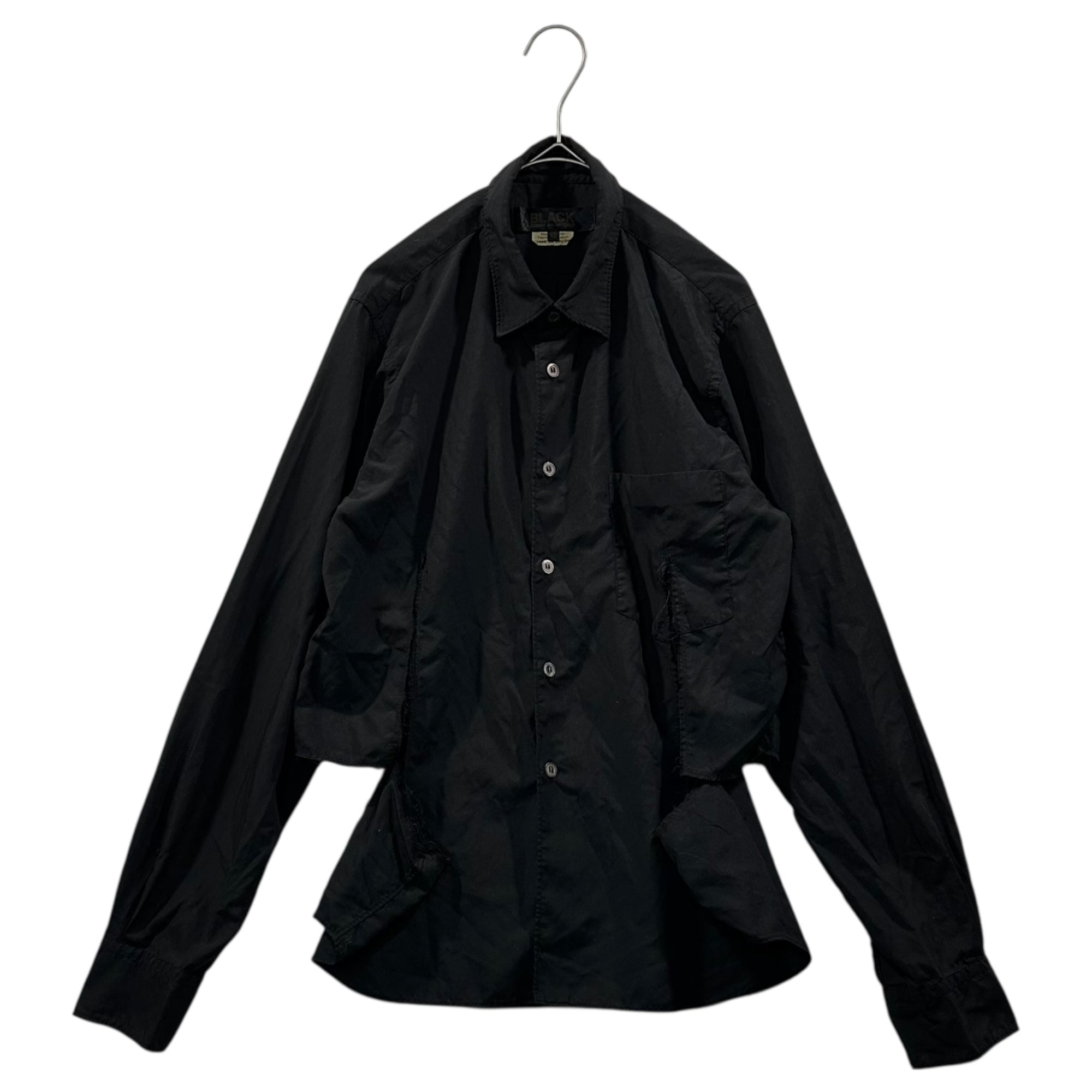 BLACK COMME des GARCONS(ブラックコムデギャルソン) 23SS Side-ripped Regular Collar L/S Shirt サイド 破れ加工 レギュラーカラー 長袖 シャツ 1K-B010 XS ブラック AD2022 ブラウス