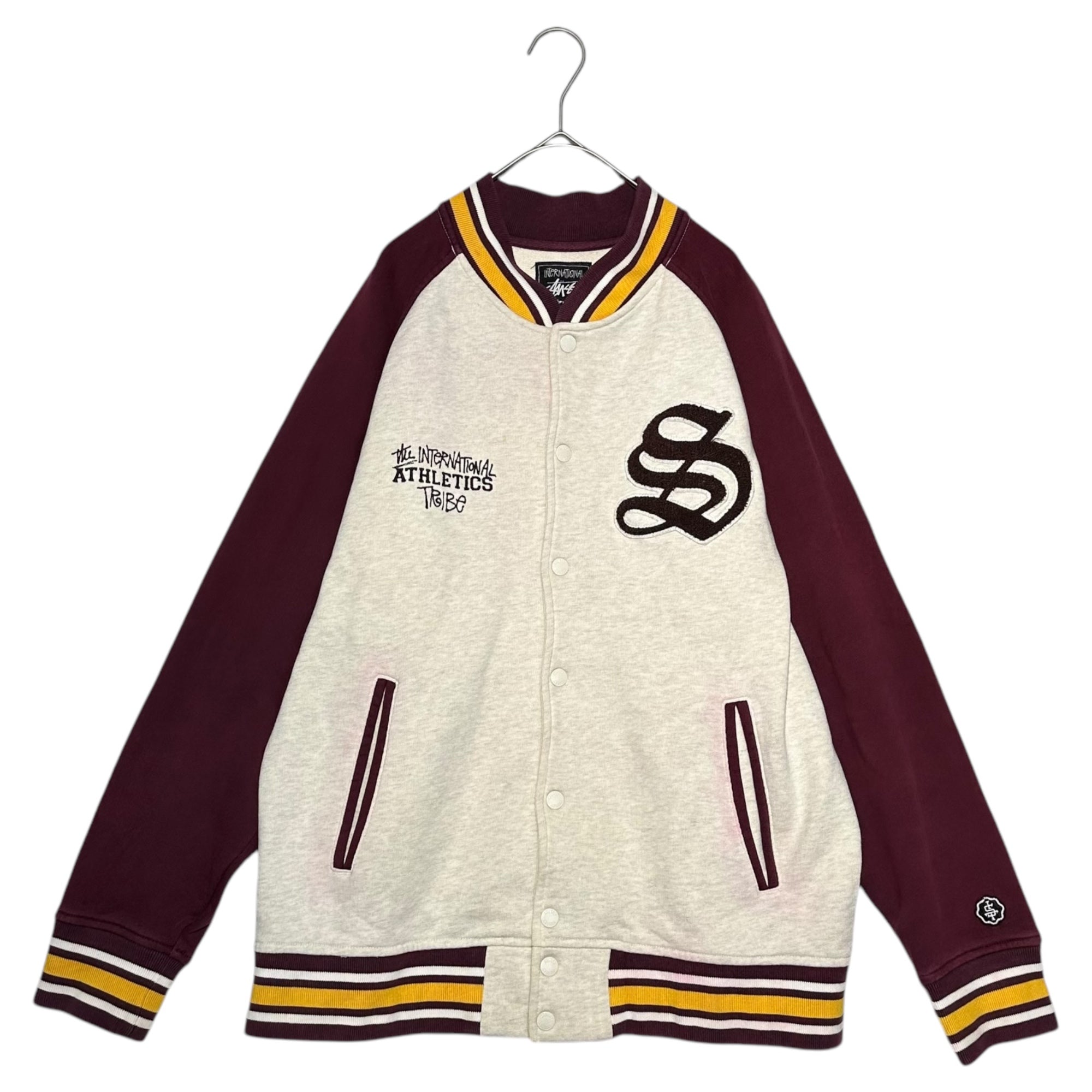 STUSSY(ステューシー) Cotton Sweatshirt Stadium Jacket コットン スウェット スタジアム ジャケット L ホワイト×ボルドー THE INTERNATIONAL ATHLETICS スタジャン