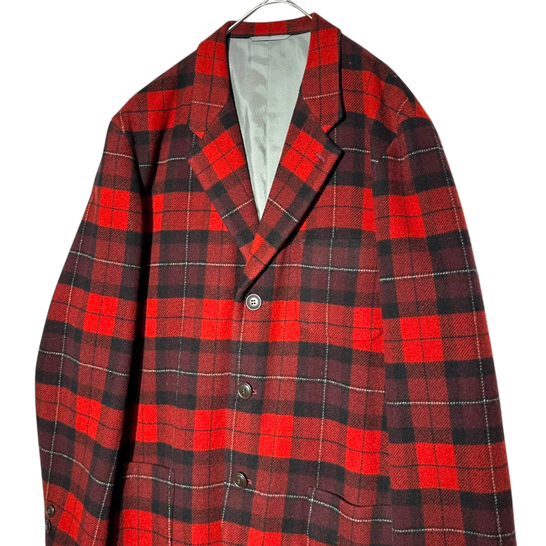MIYAKE DESIGN STUDIO(ミヤケデザインスタジオ) 80's vintage wool check coverall jacket 80年代 ヴィンテージ ウール チェック カバーオール ジャケット LJ43-FD111 8-98(XL程度) レッド×ブラック オンリミットタグ